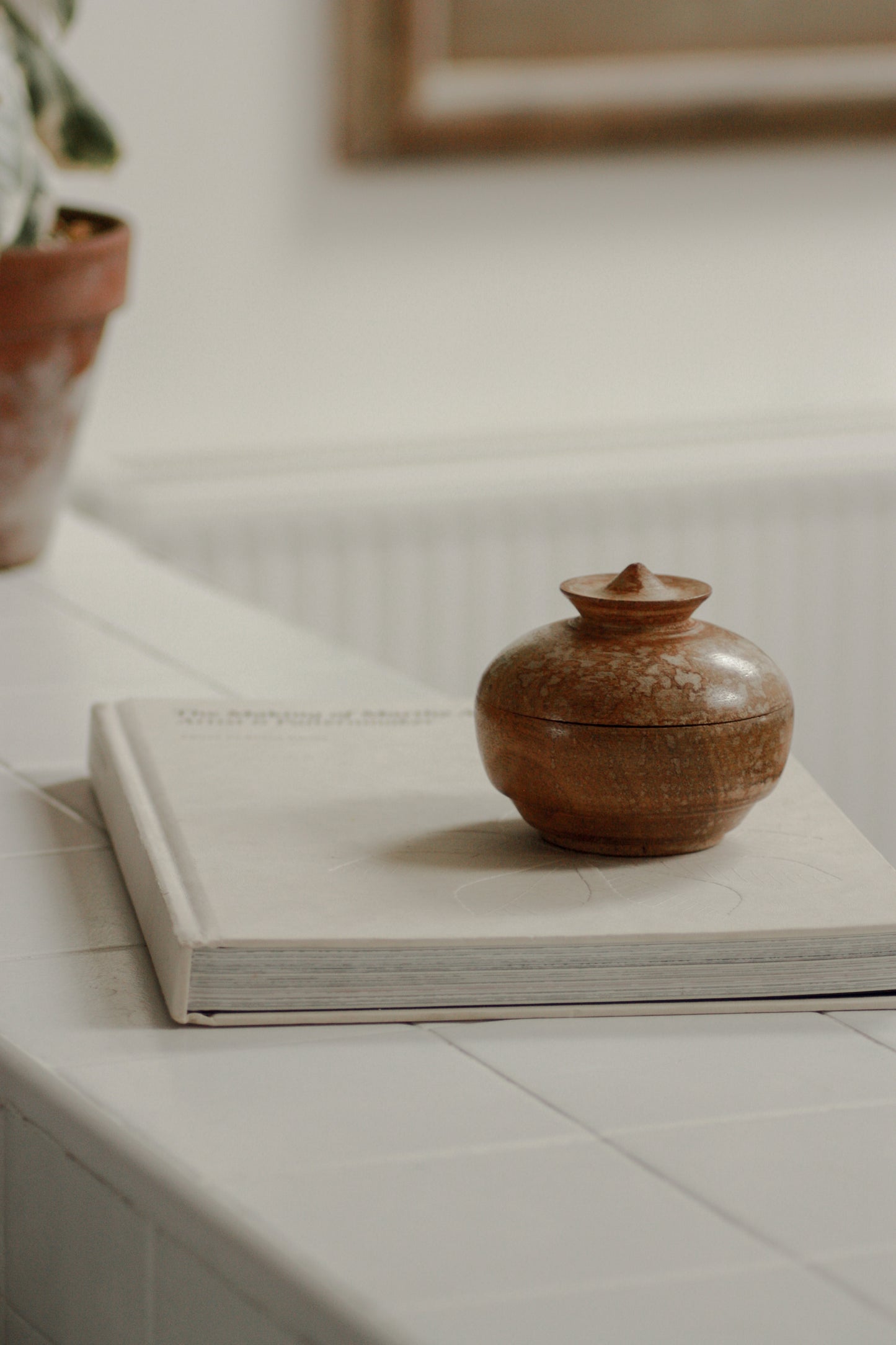 Vintage turned weathered wooden pot