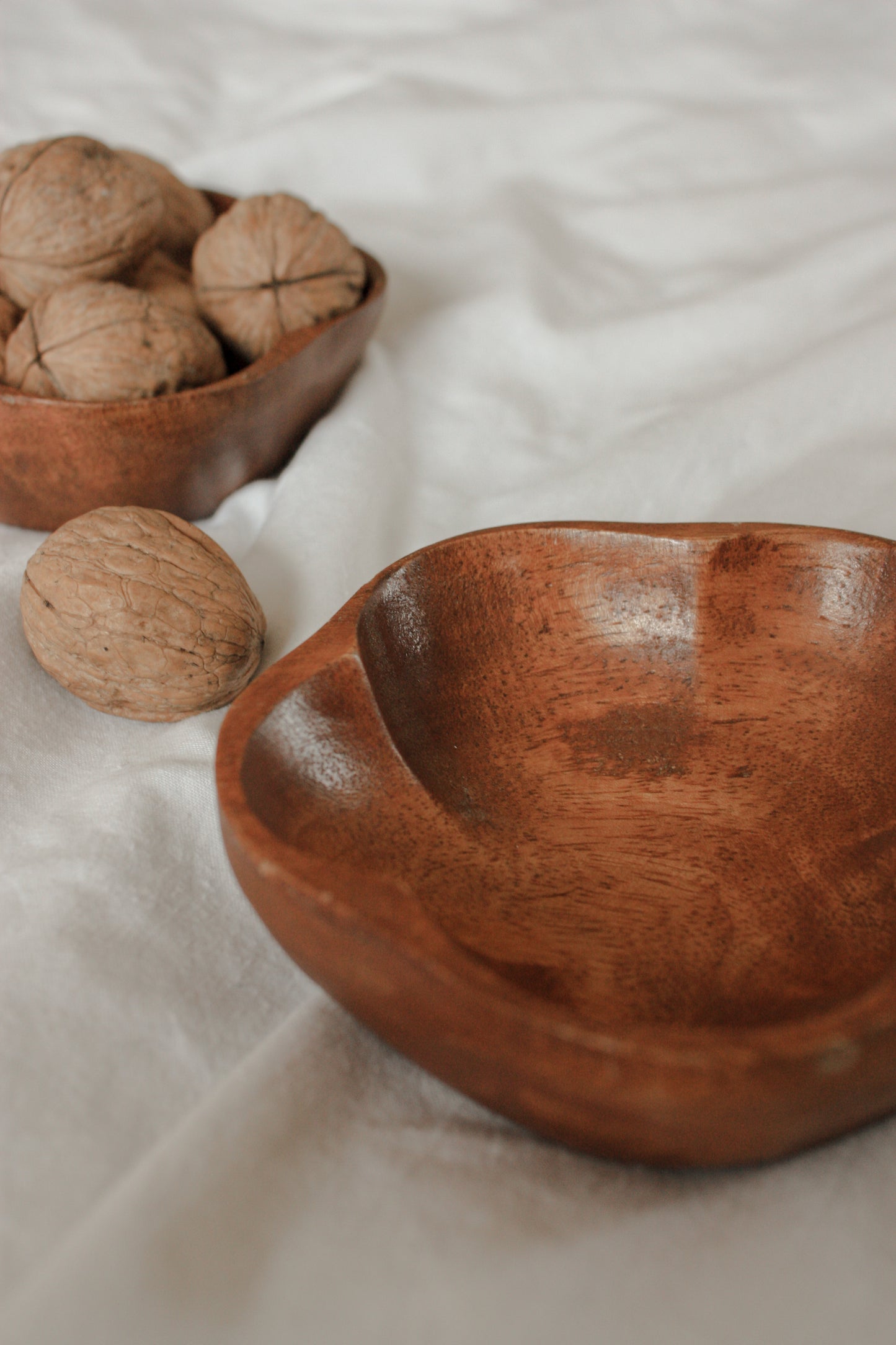 Pair vintage teak flower shaped bowls