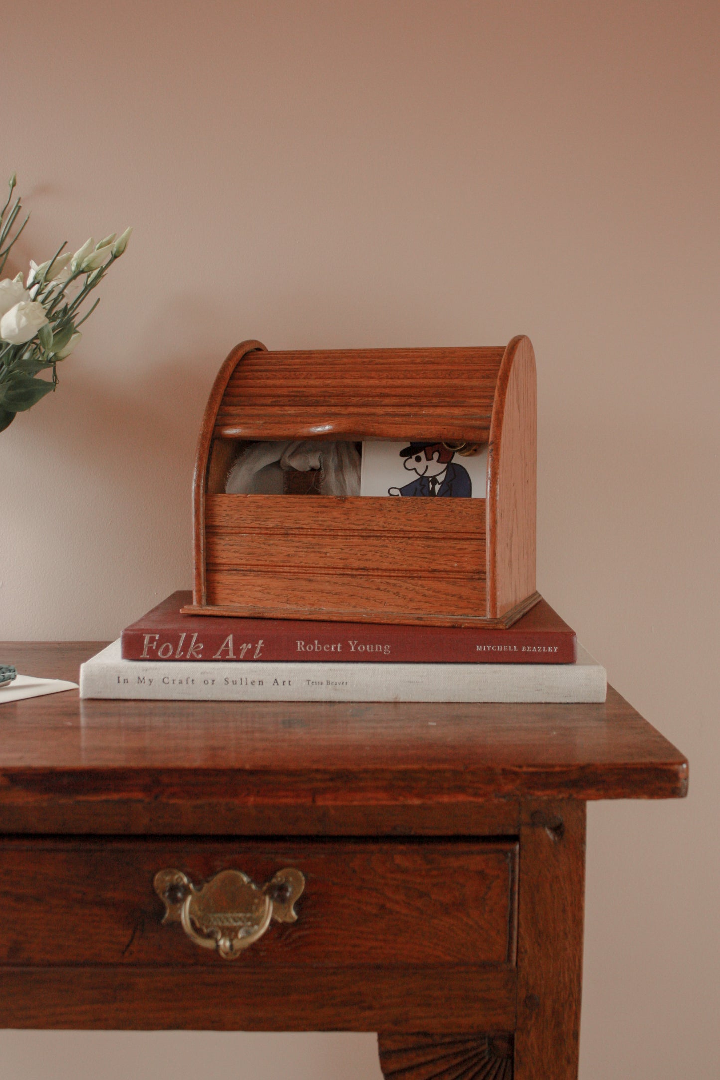 Vintage roll top wooden letter rack