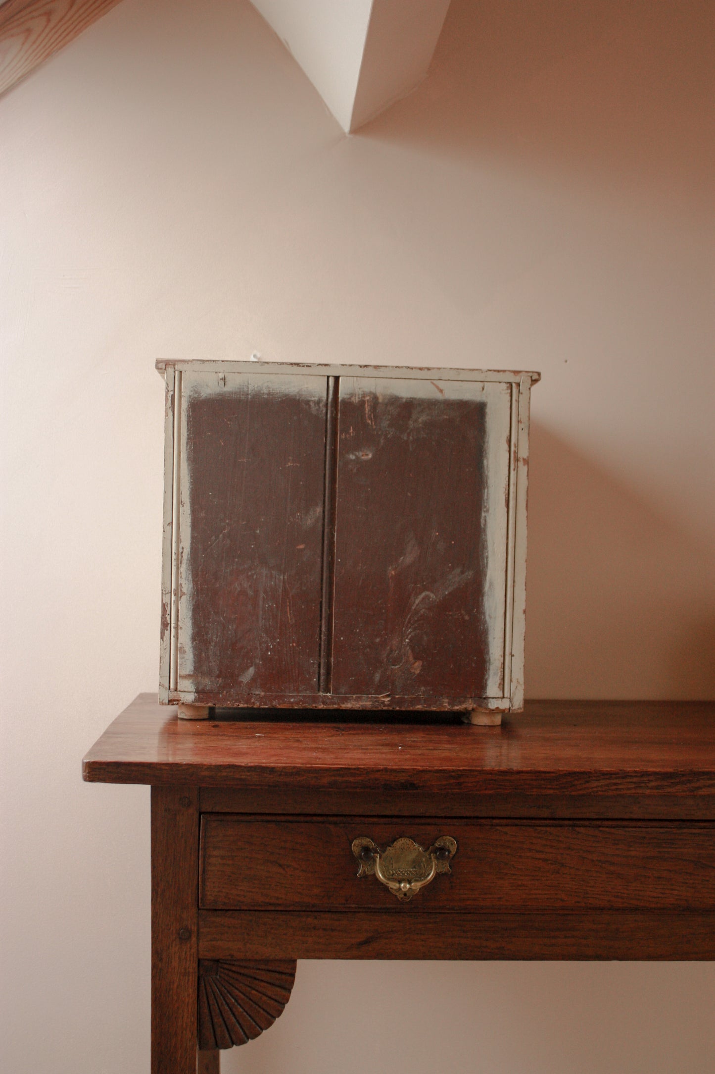 Vintage wooden tabletop drawers with chippy paint