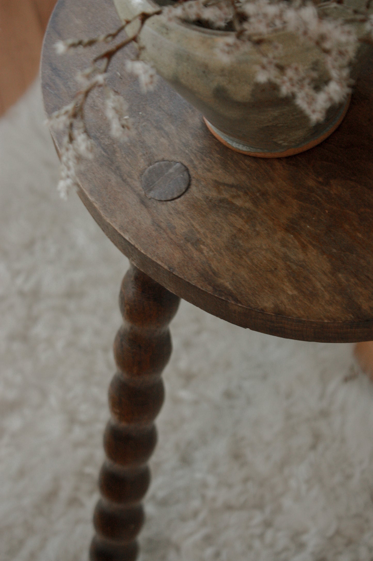 Vintage French half moon stool with bobbin legs