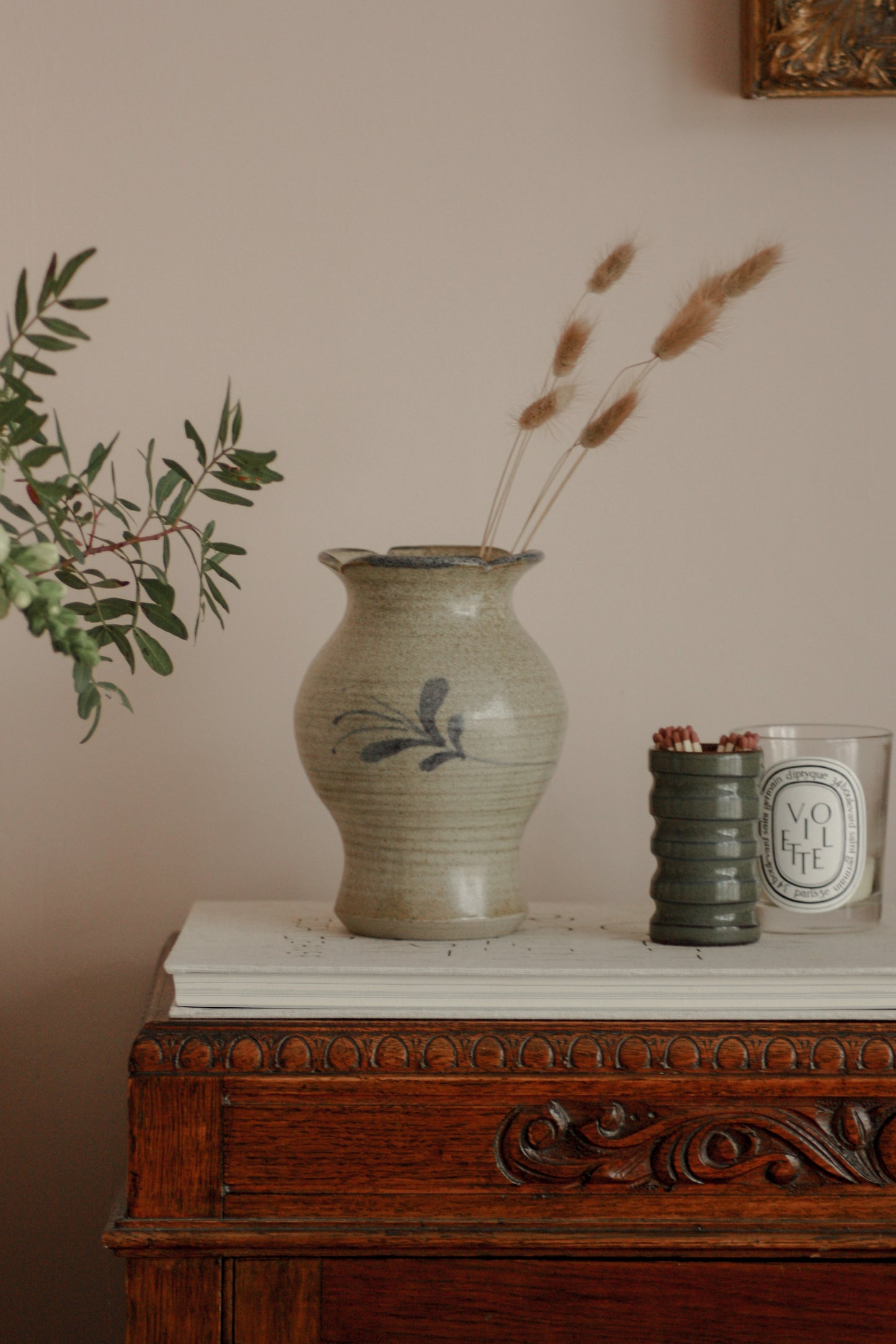 Vintage studio pottery vase with scalloped rim