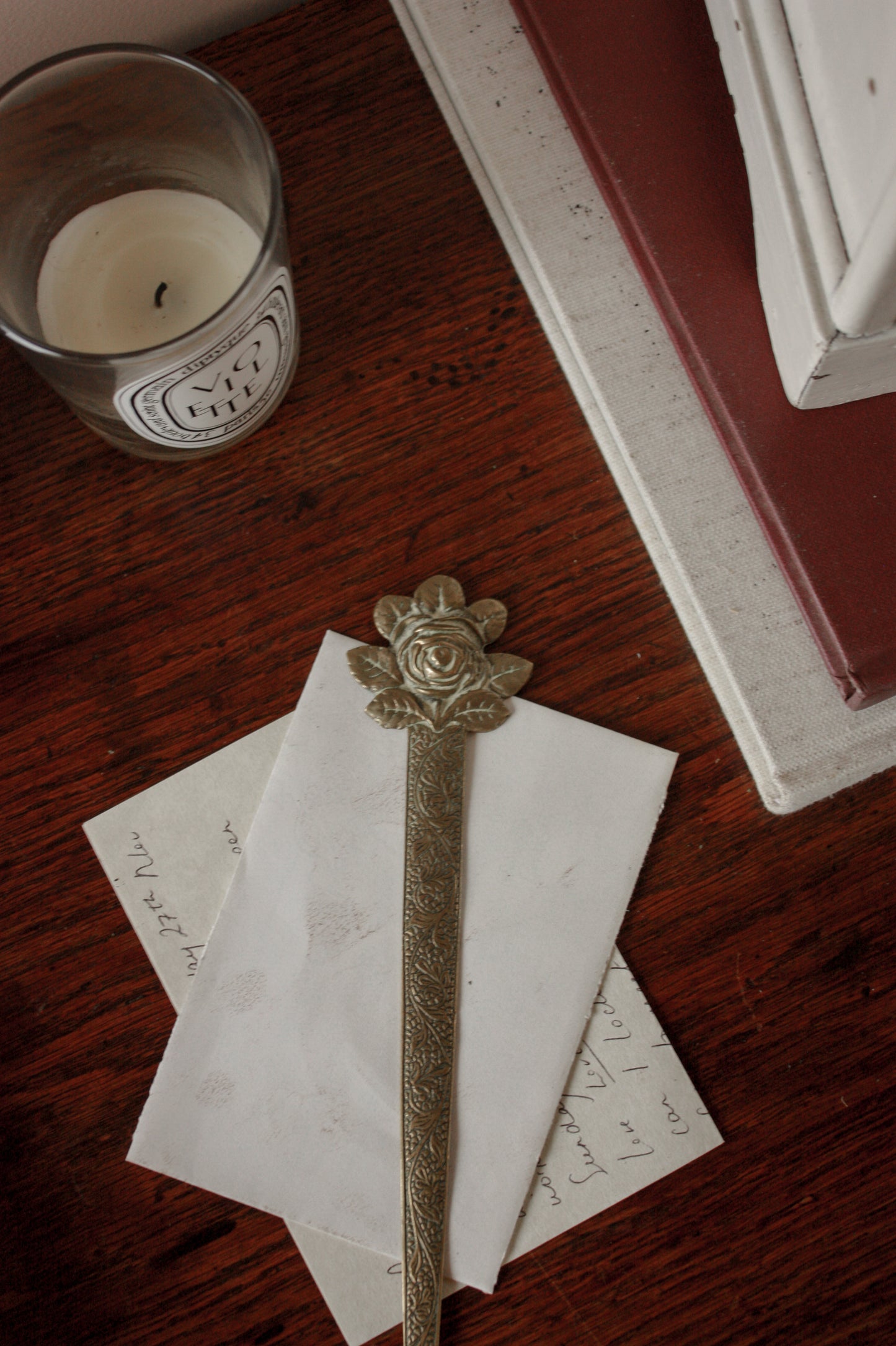 Vintage brass rose letter opener