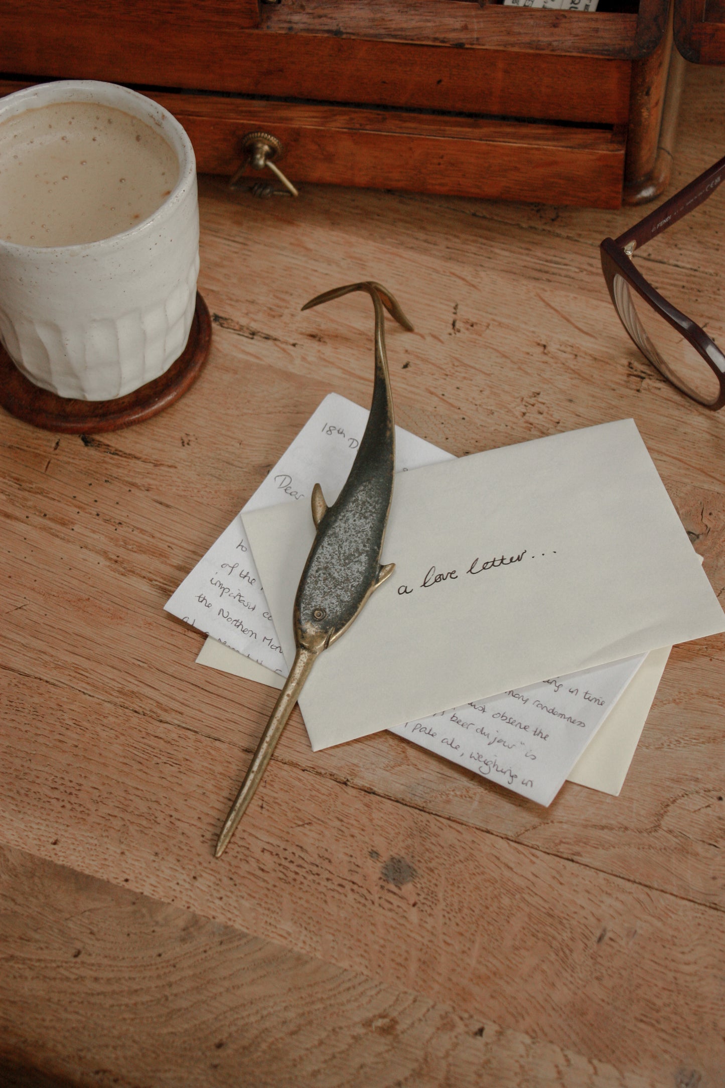 Rare vintage bronze narwhal letter opener by Richard Rohac