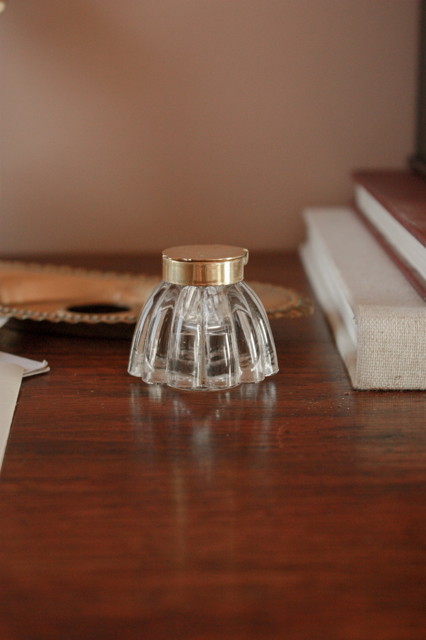 Vintage ink well and brass dish