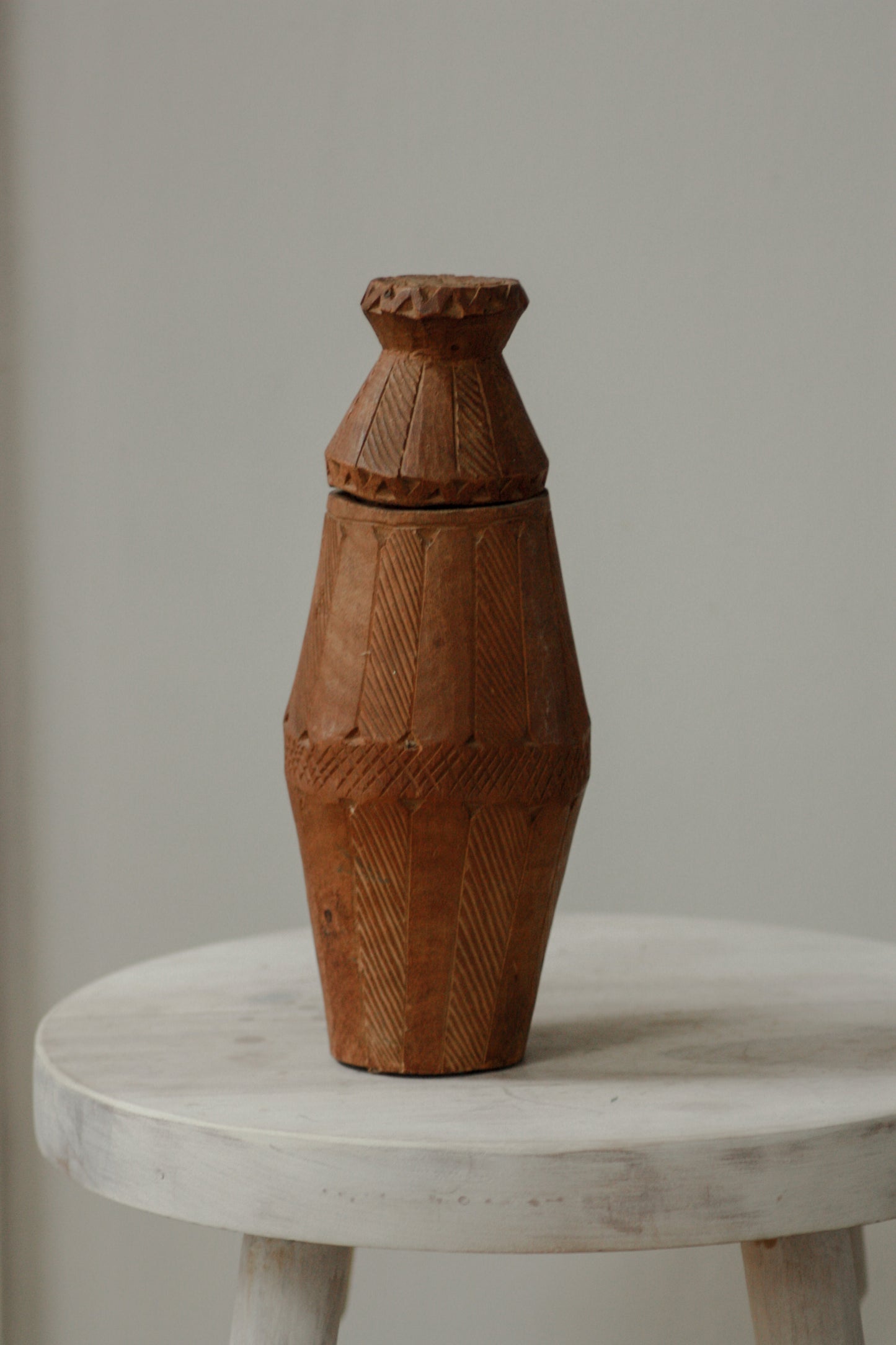 Vintage hand carved wooden pot