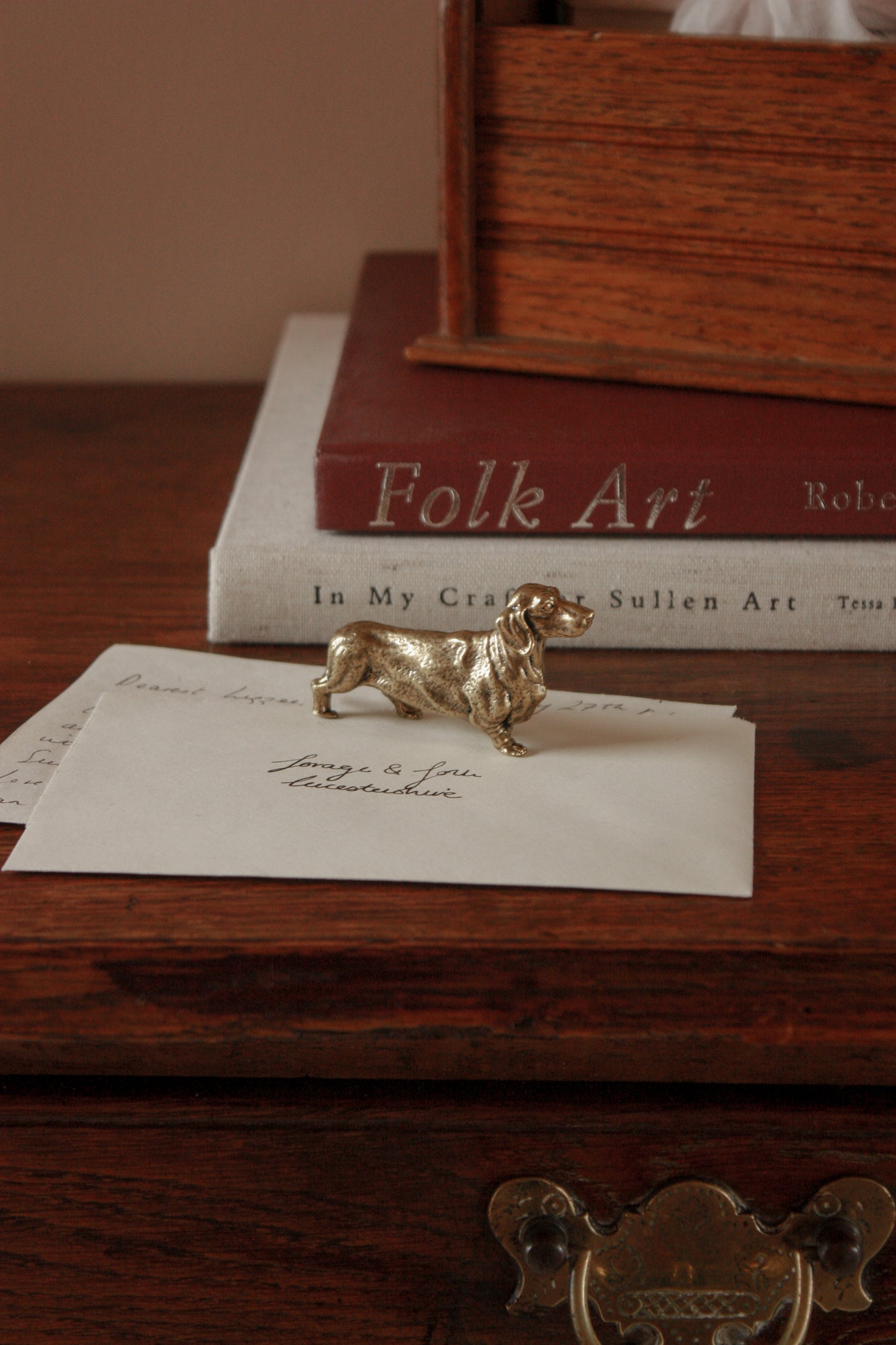 Vintage 60s/70s brass dachshund paperweight