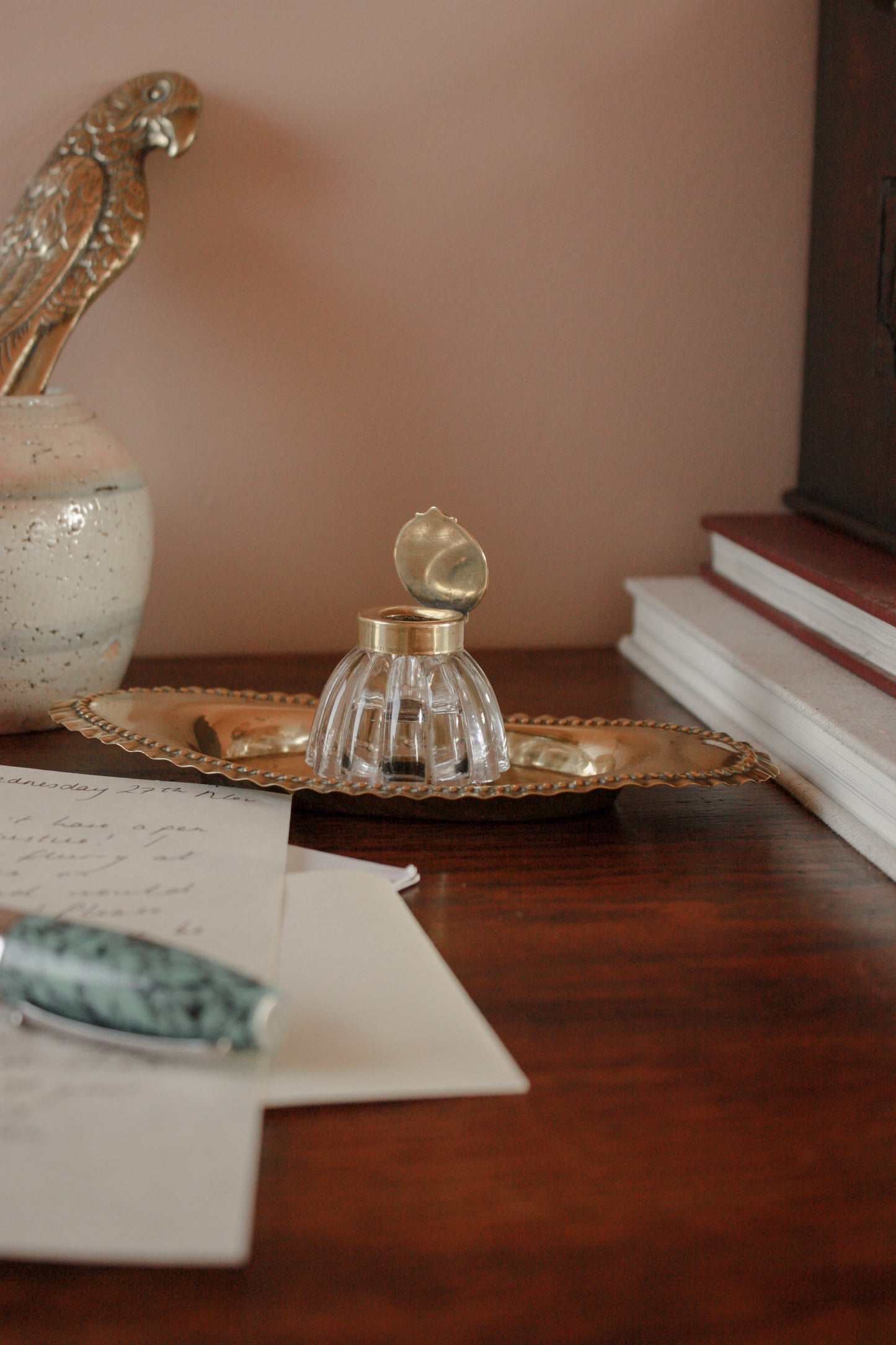 Vintage ink well and brass dish