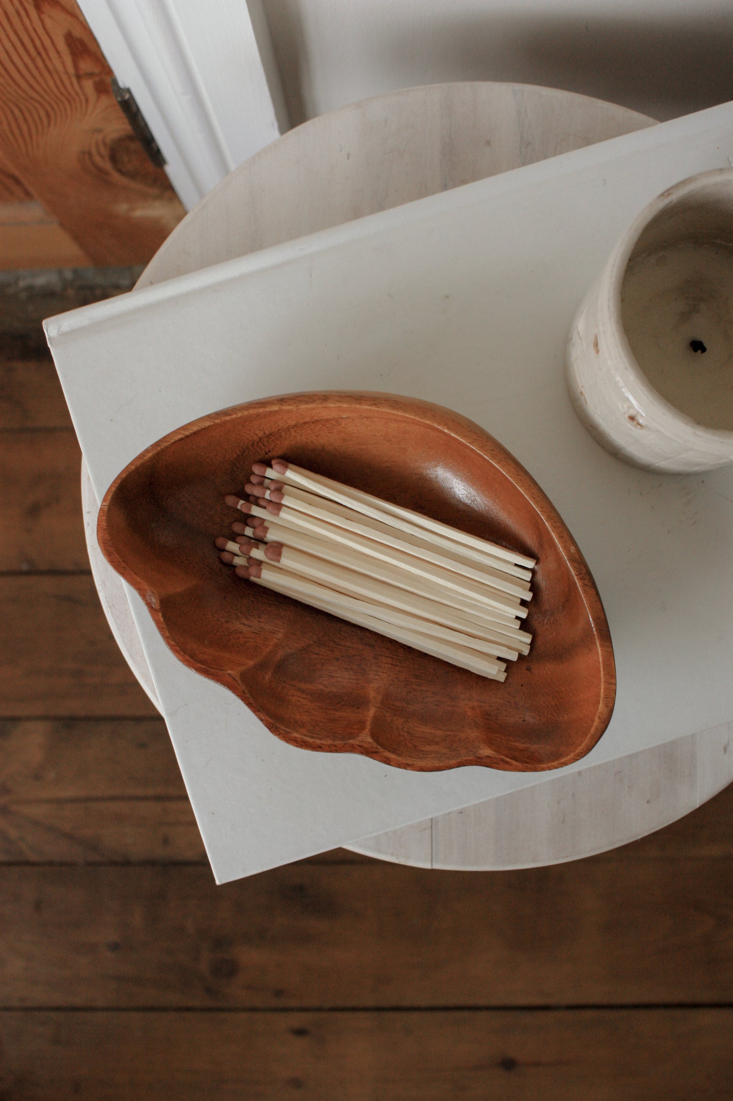 Vintage clam shaped wooden dish