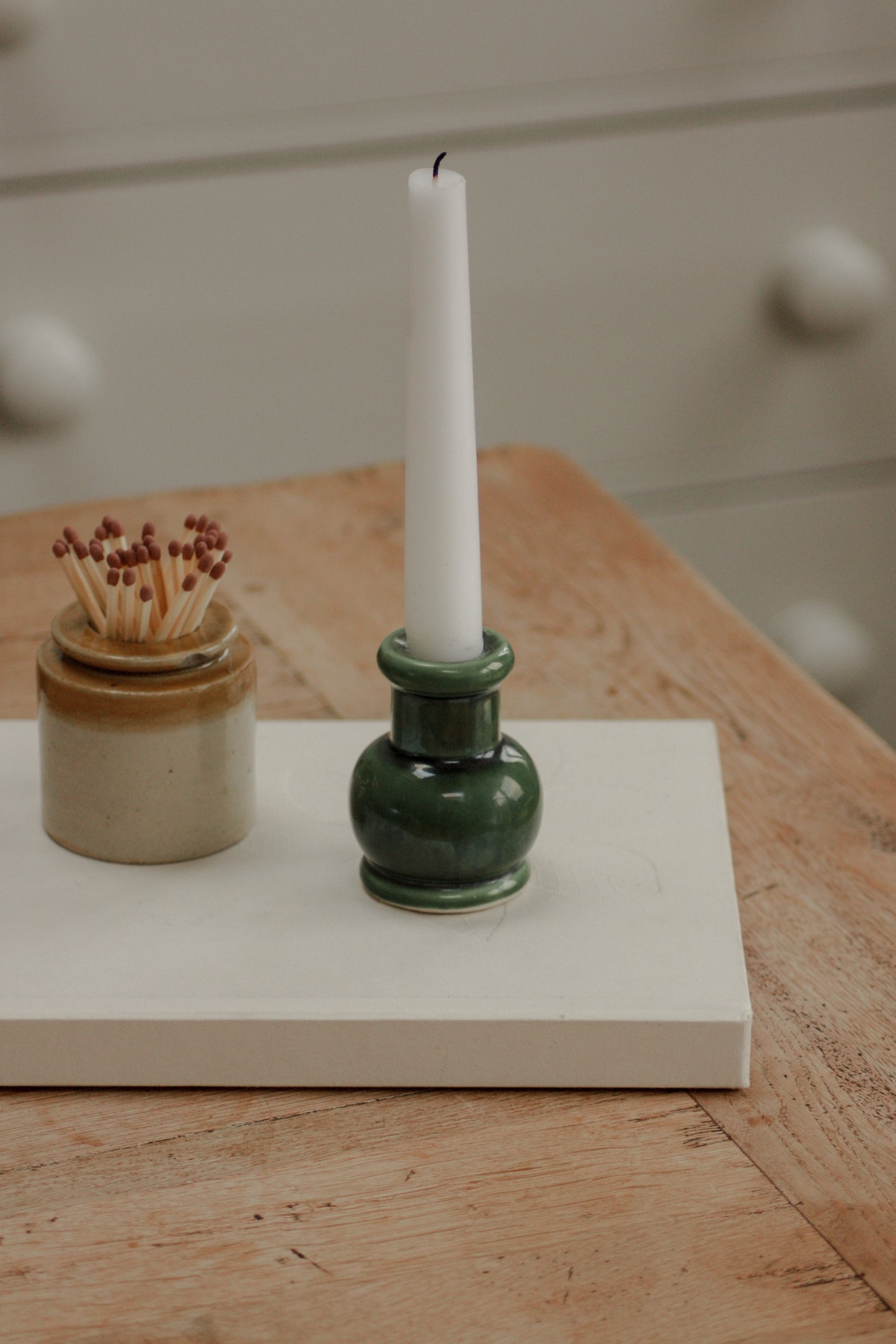 Vintage candleholder with green glaze