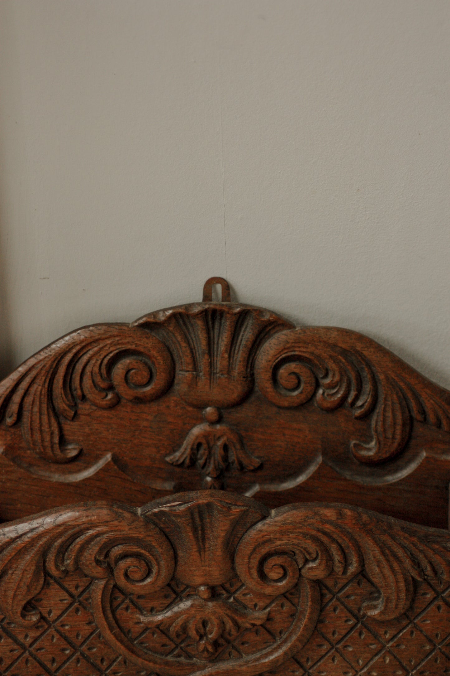 Antique wall mounted hand carved letter / magazine rack