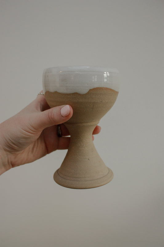 Studio pottery goblet with rustic white glaze