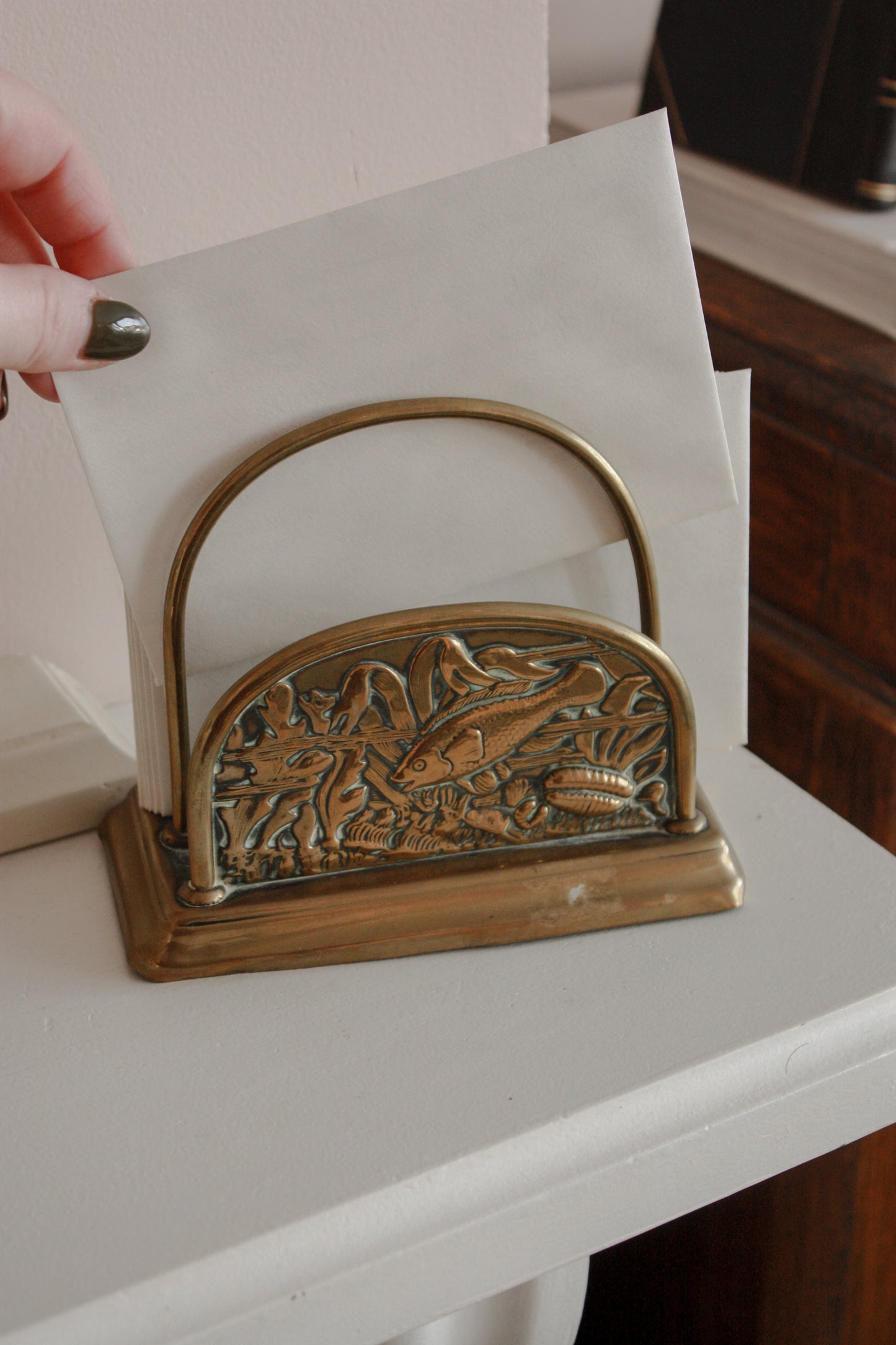 Vintage brass letter rack (fish design)