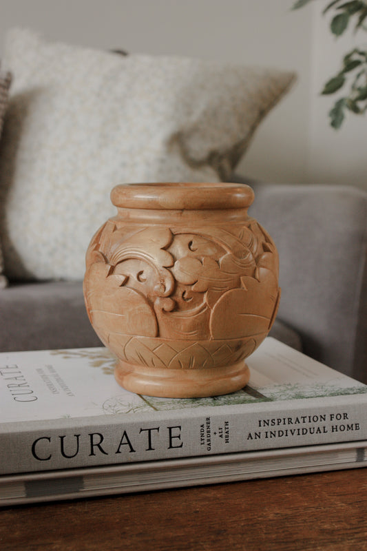 Vintage carved wooden pot