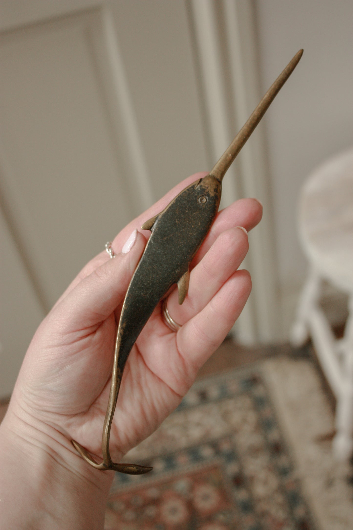 Rare vintage bronze narwhal letter opener by Richard Rohac