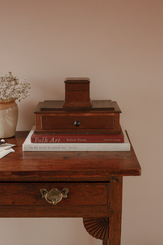 Vintage wooden desktop drawer with ink well