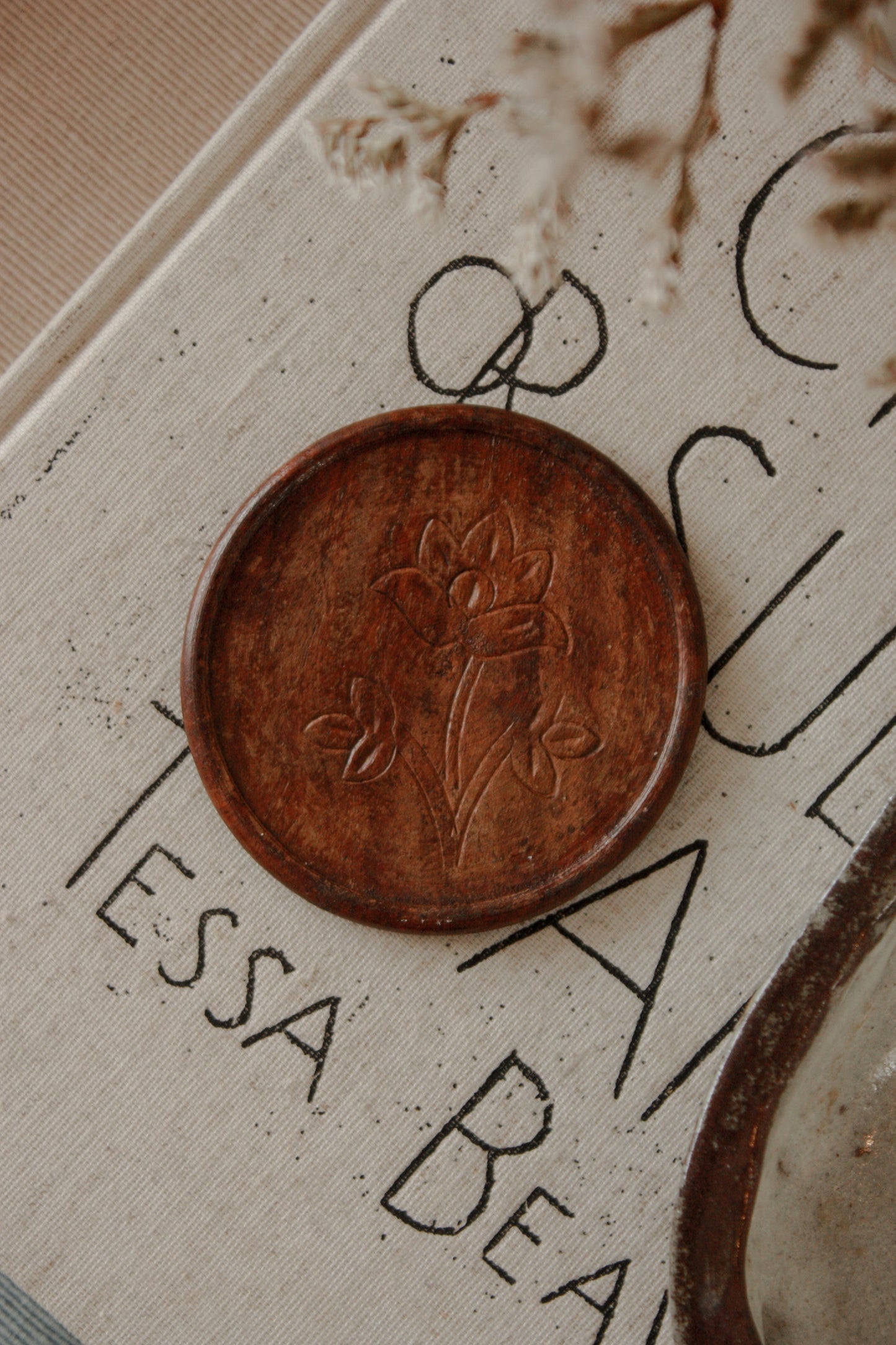 Vintage coaster set with hand carved peacock stand