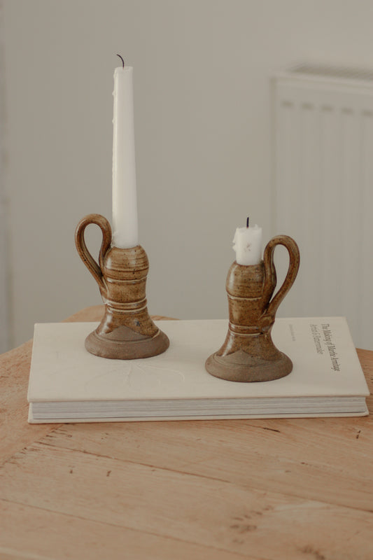 Pair studio pottery candleholders