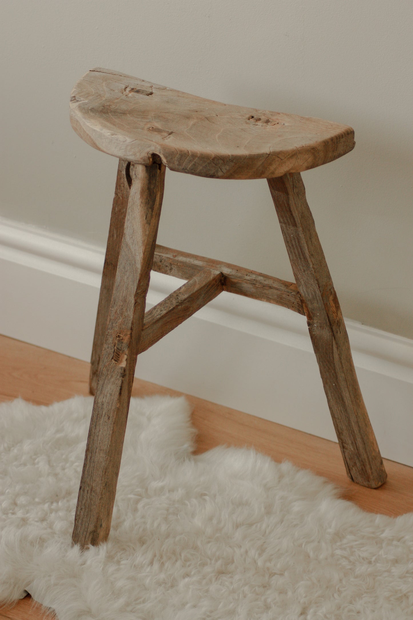 Vintage elm rustic stool half moon seat