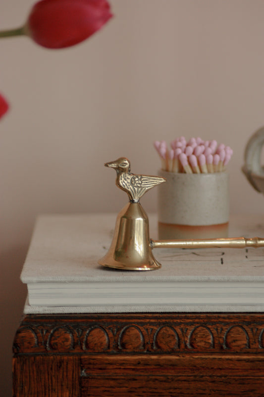 Vintage brass duck candle snuffer with wooden handle