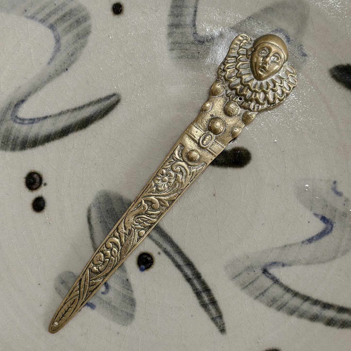 Vintage brass clown letter opener