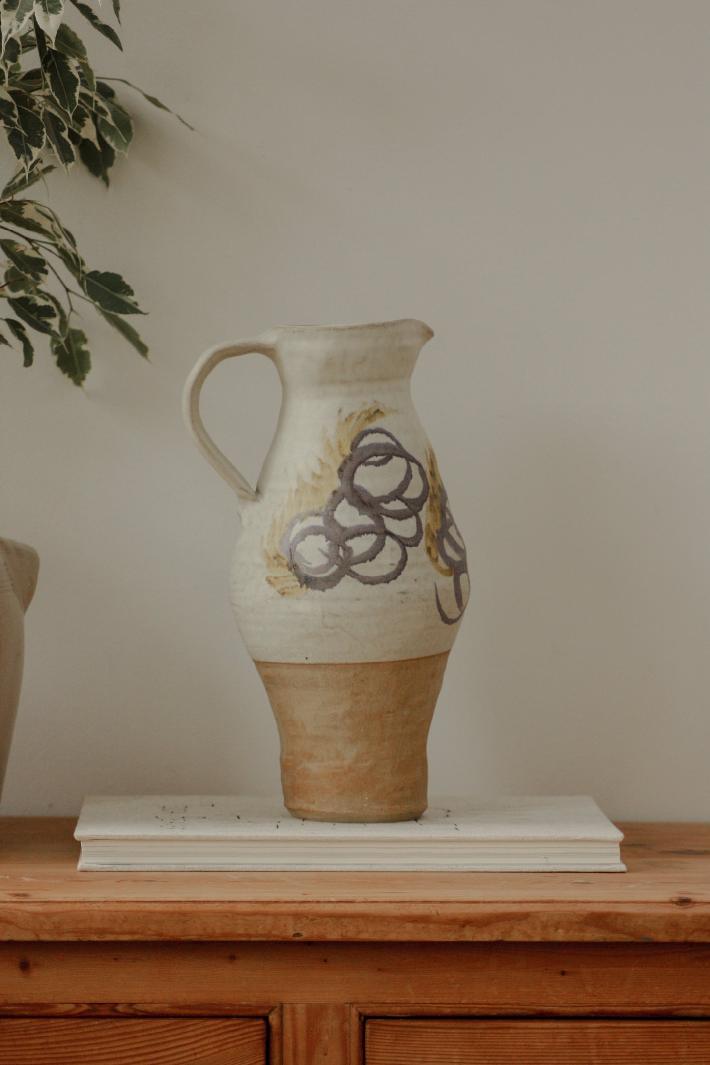 Vintage studio pottery tall pitcher