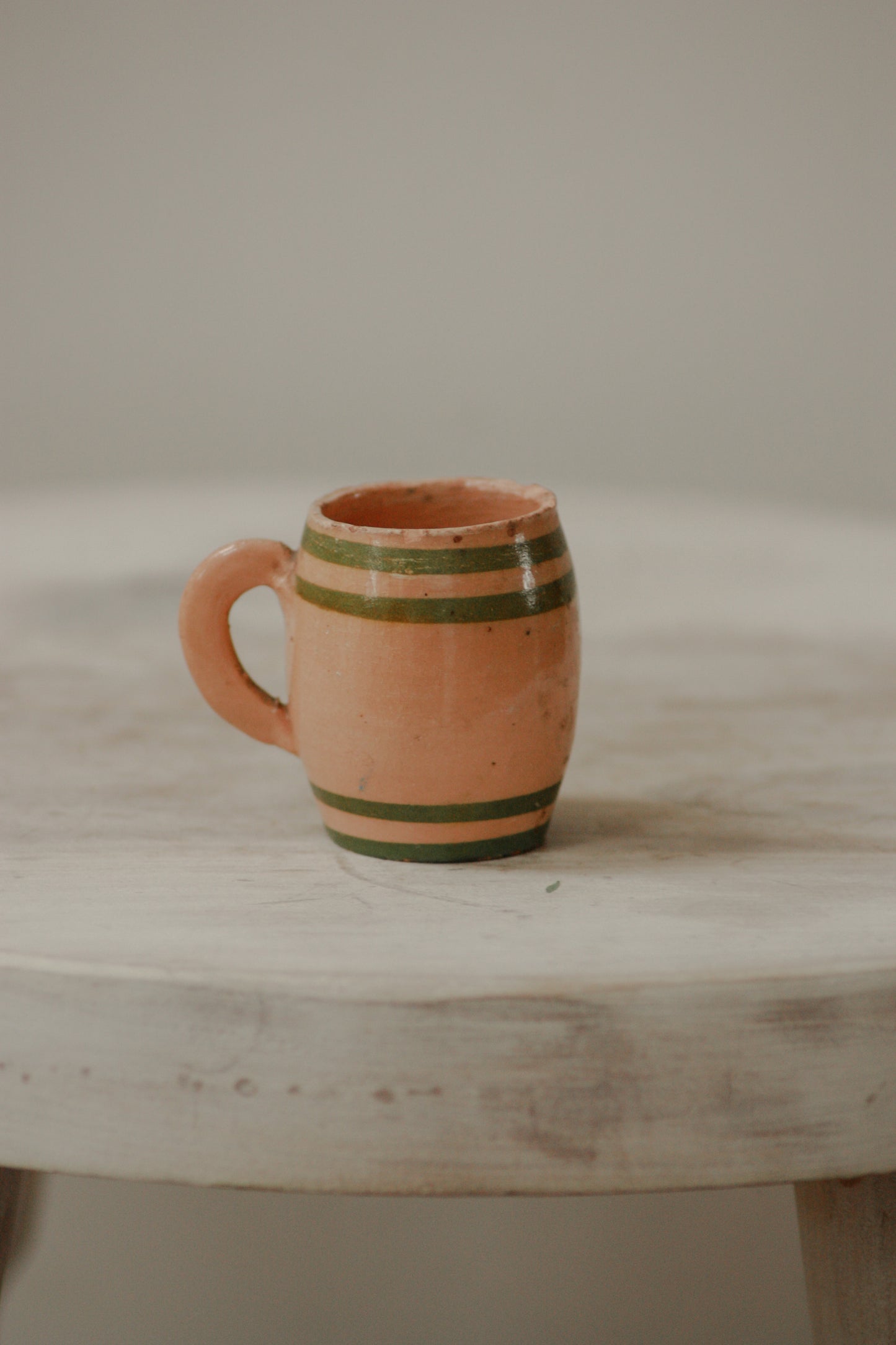 Vintage hand-painted green and peach pink match pot