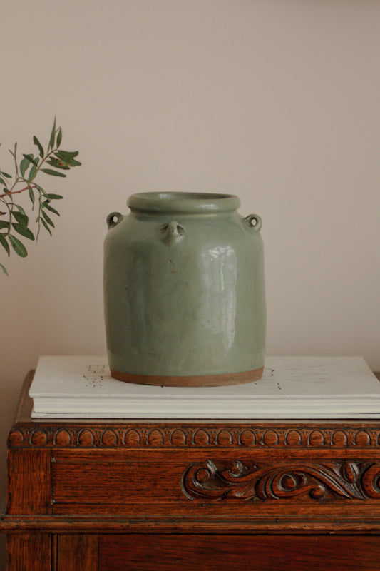 Antique asian hand-dipped confit pot