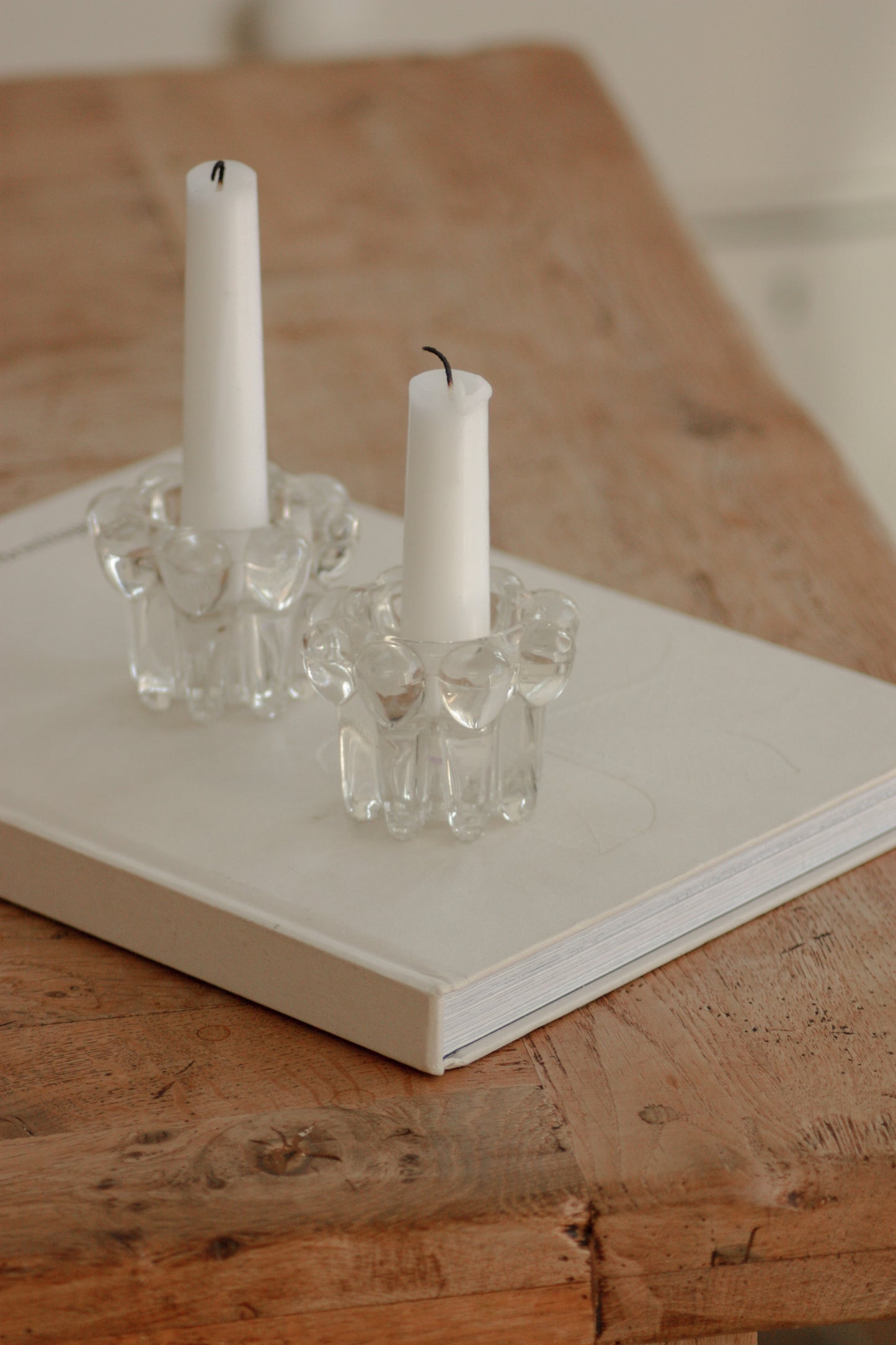 Pair vintage mid-century glass candleholders