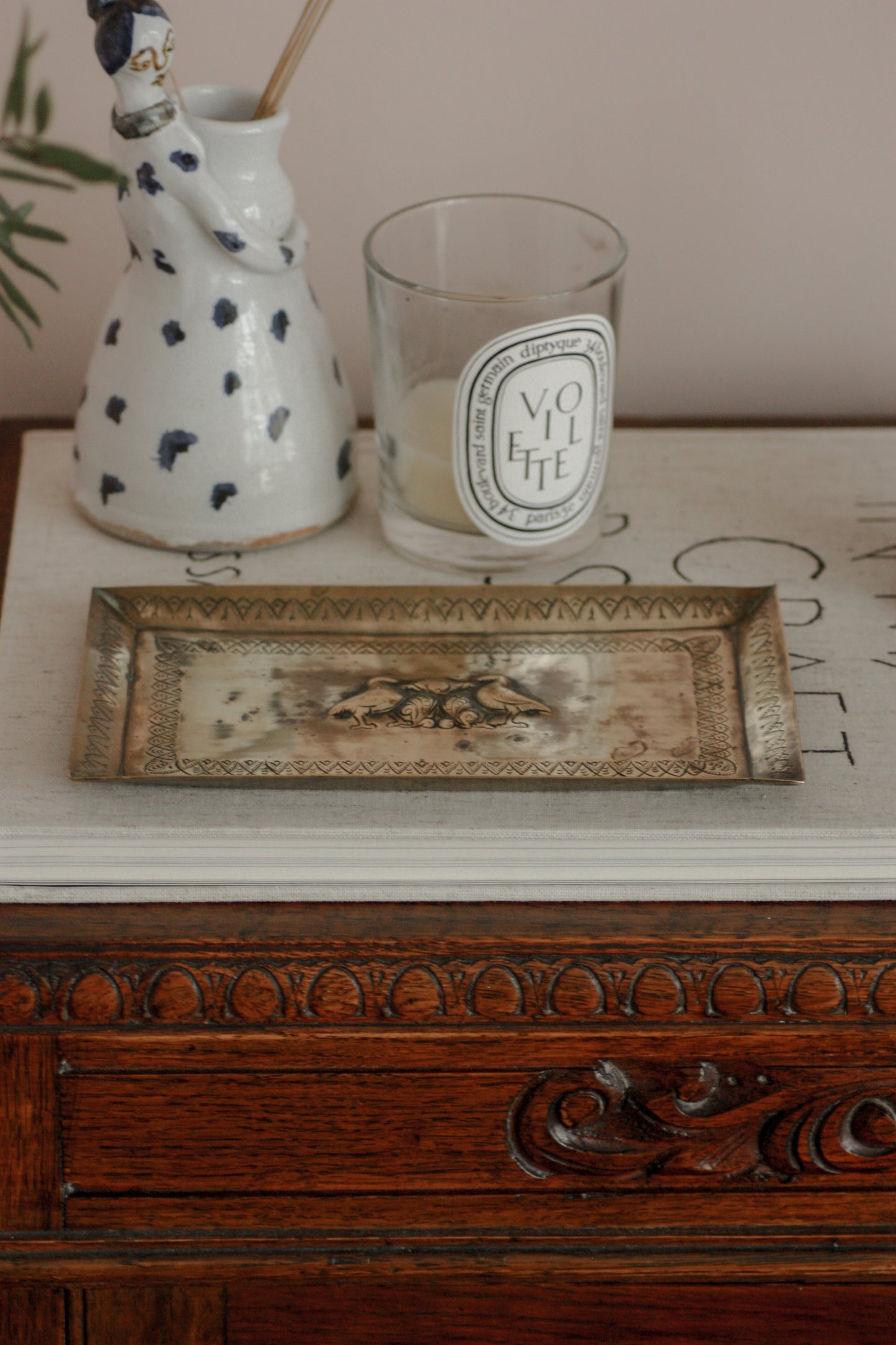 Vintage solid brass dish with duck design