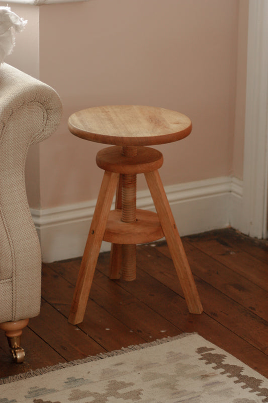 Vintage wooden stool with adjustable seat