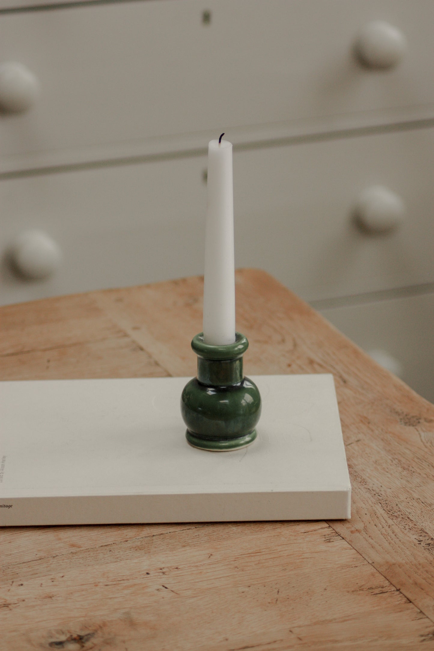 Vintage candleholder with green glaze