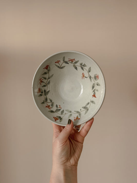 Vintage studio pottery bowl with handpainted flowers