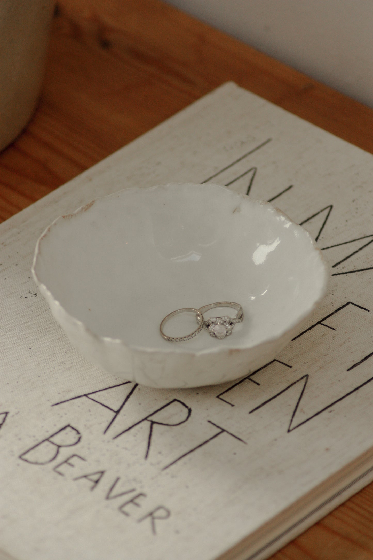 Studio art pottery bowl with rustic white glaze