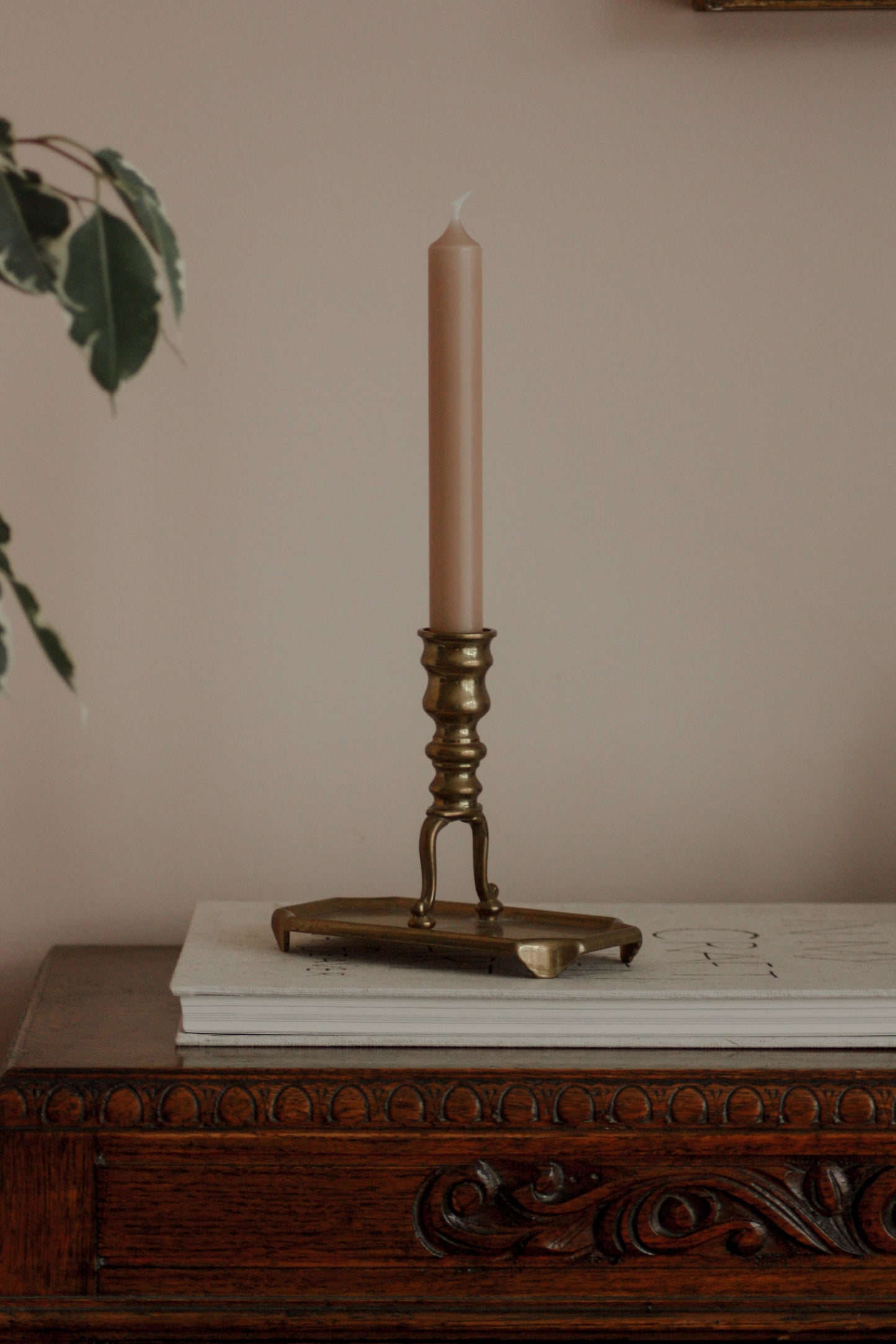 Vintage 1920s brass candleholder with drip tray base