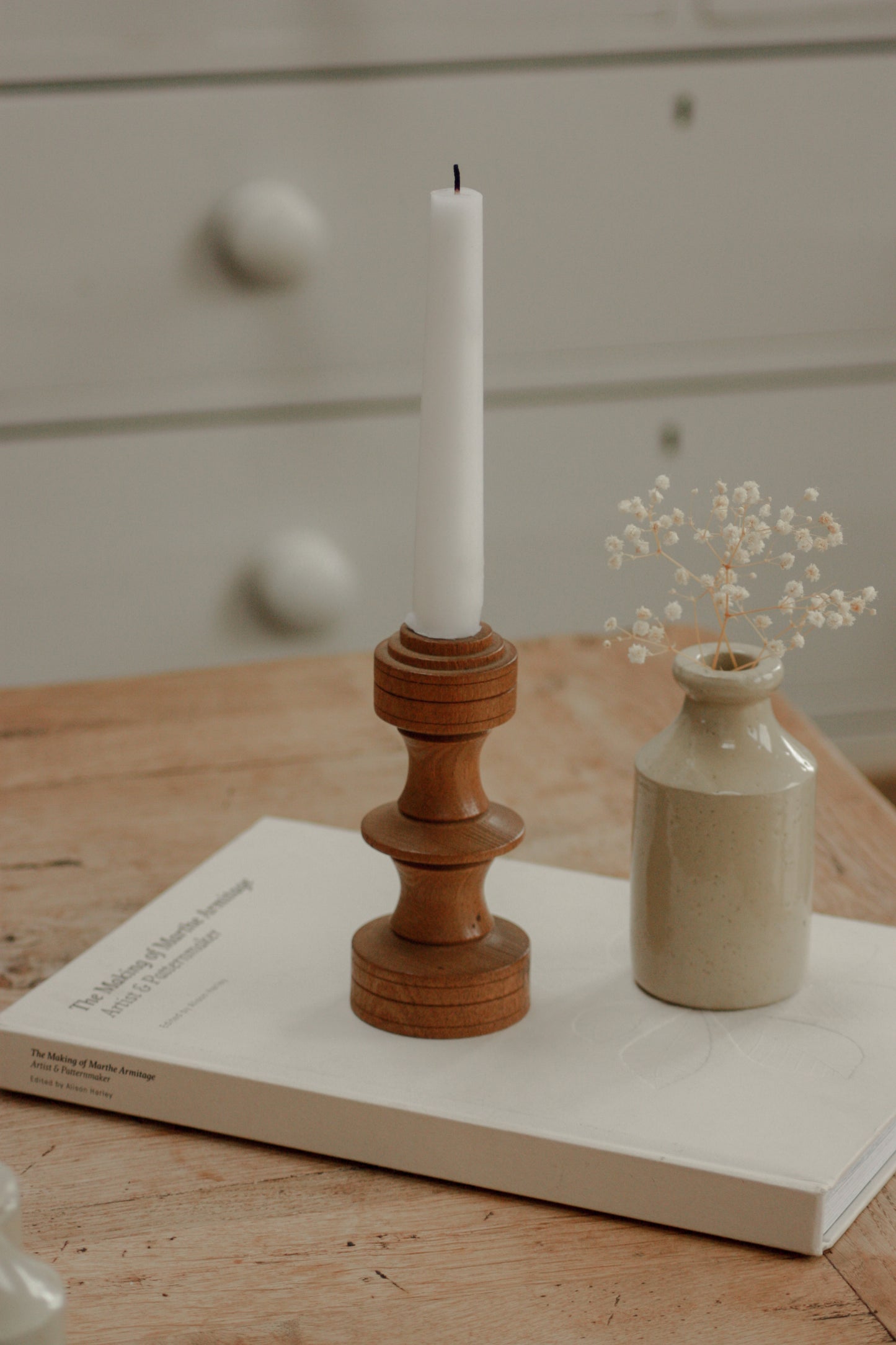 Vintage turned wooden candleholder