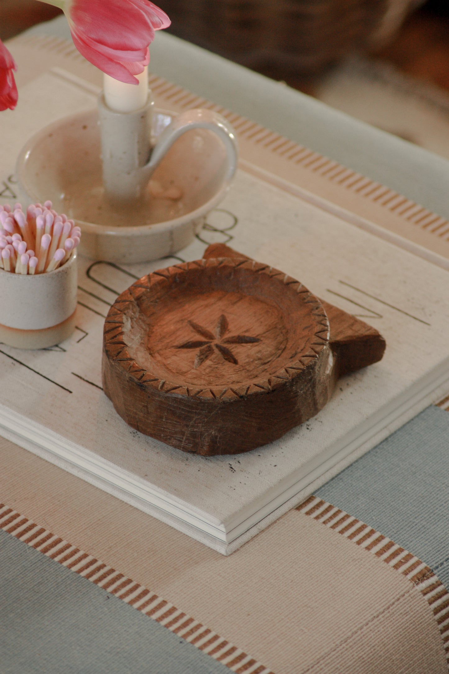 Vintage hand carved wooden dish