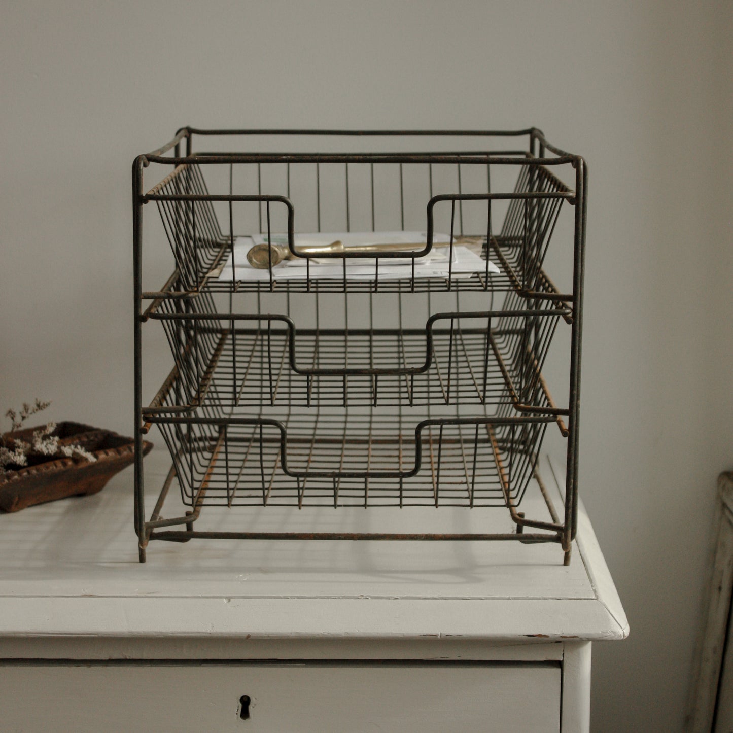 Vintage French metal three tier organiser trays