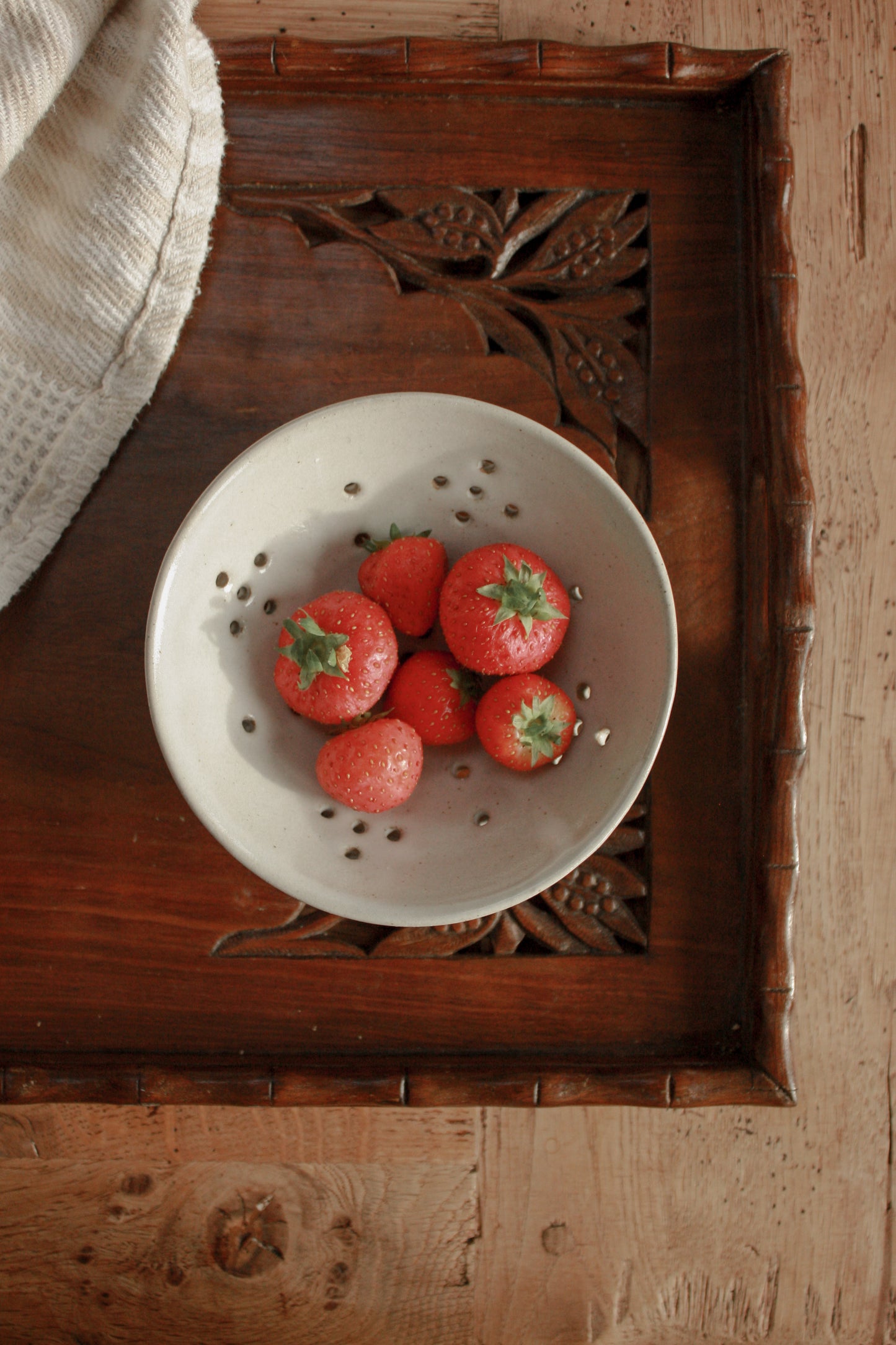 Studio pottery strainer bowl