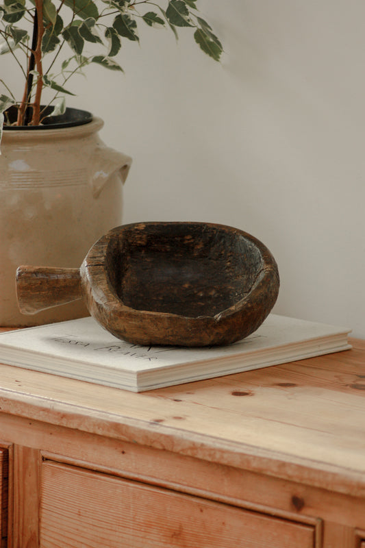 Vintage rustic wooden scoop bowl