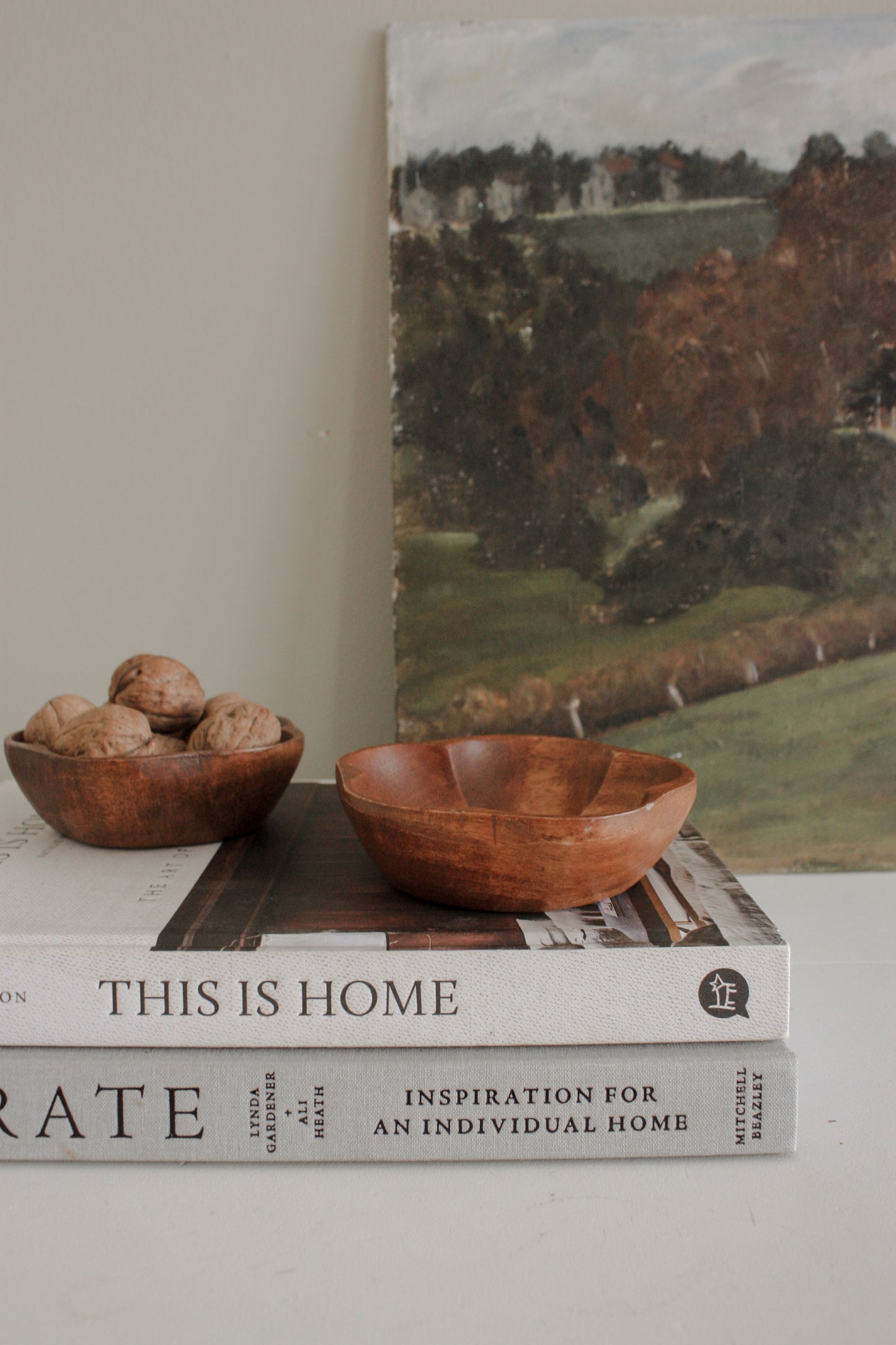 Pair vintage teak flower shaped bowls