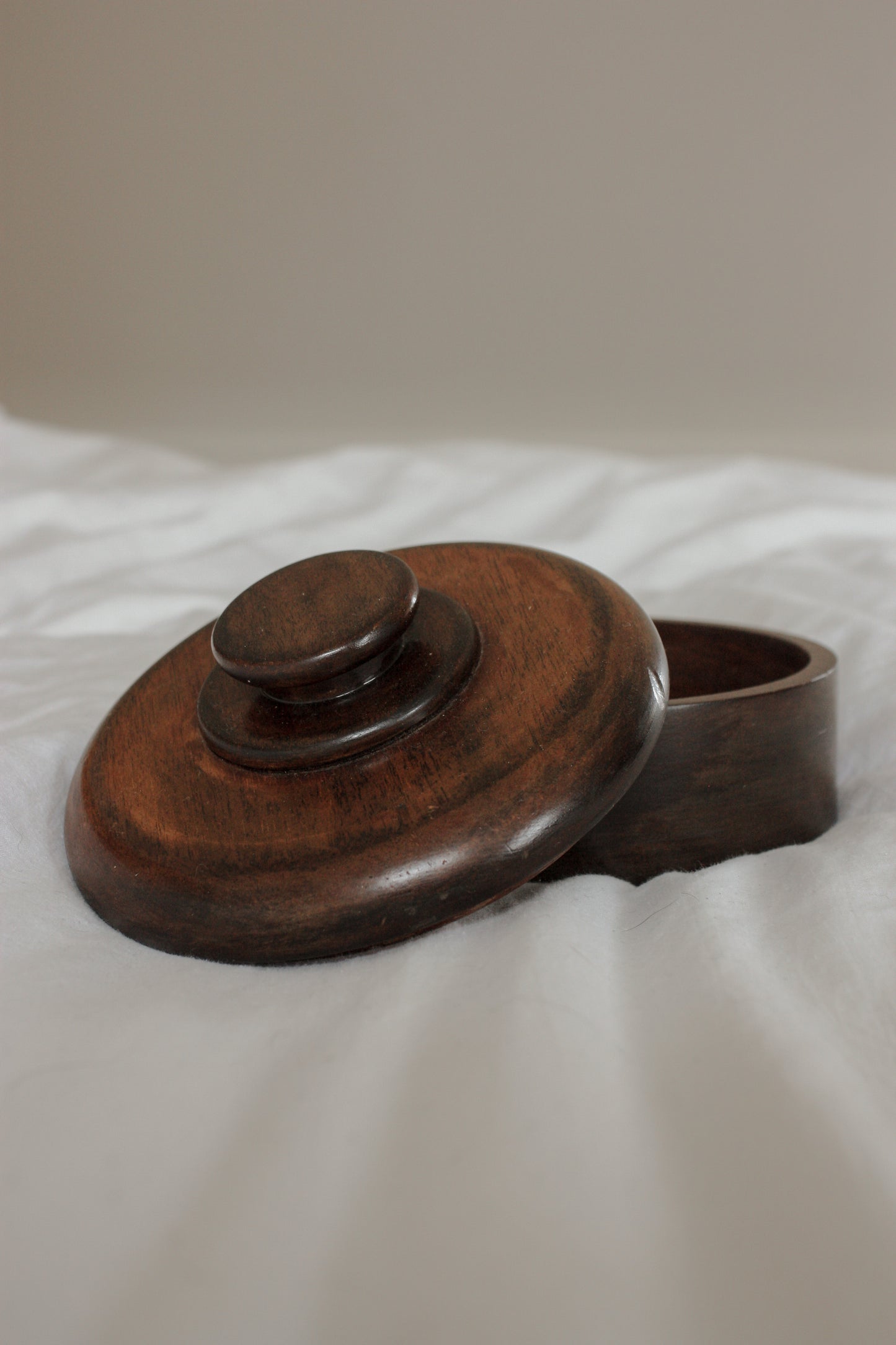 Vintage turned wooden trinket pot