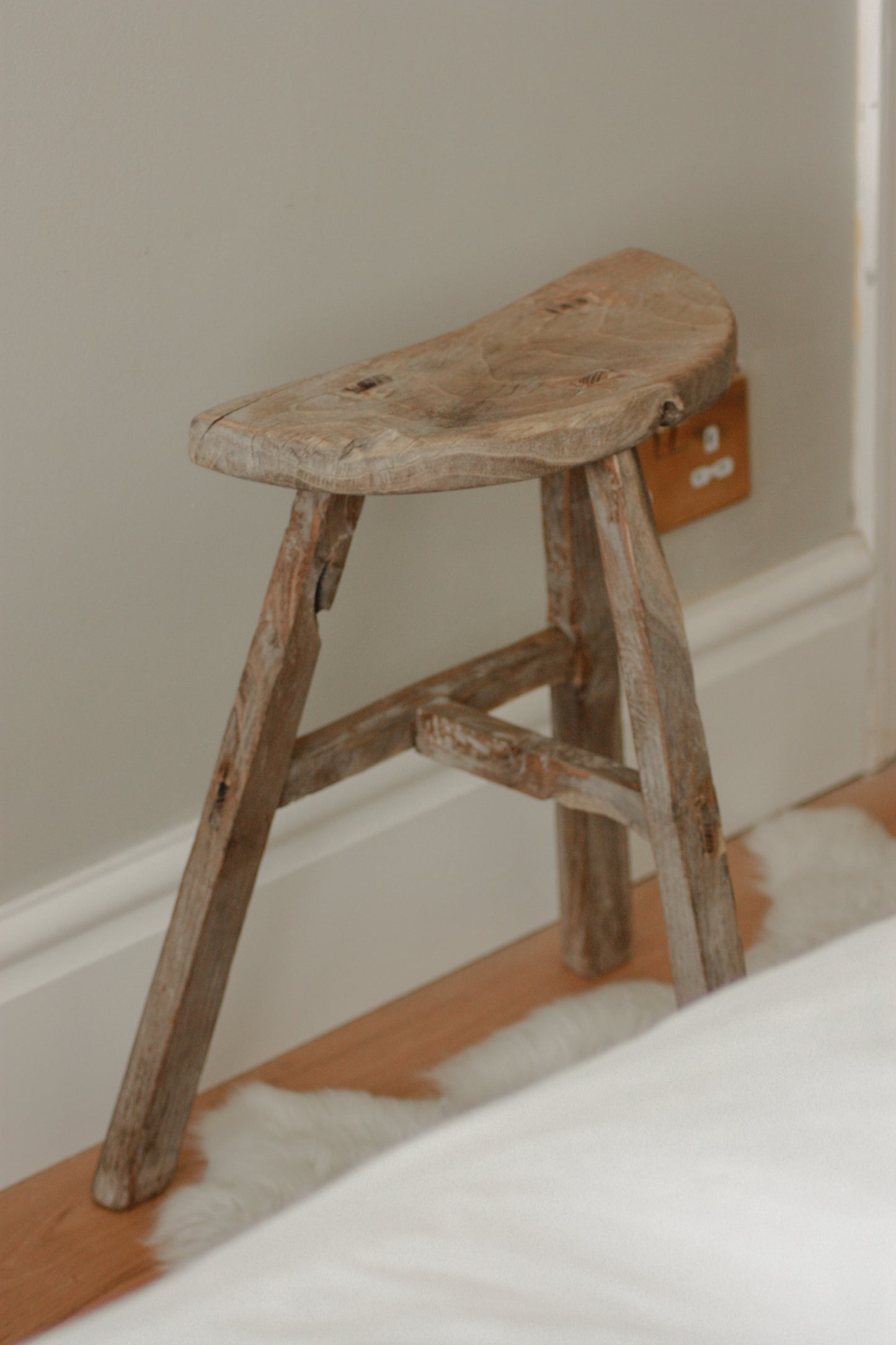 Vintage elm rustic stool half moon seat