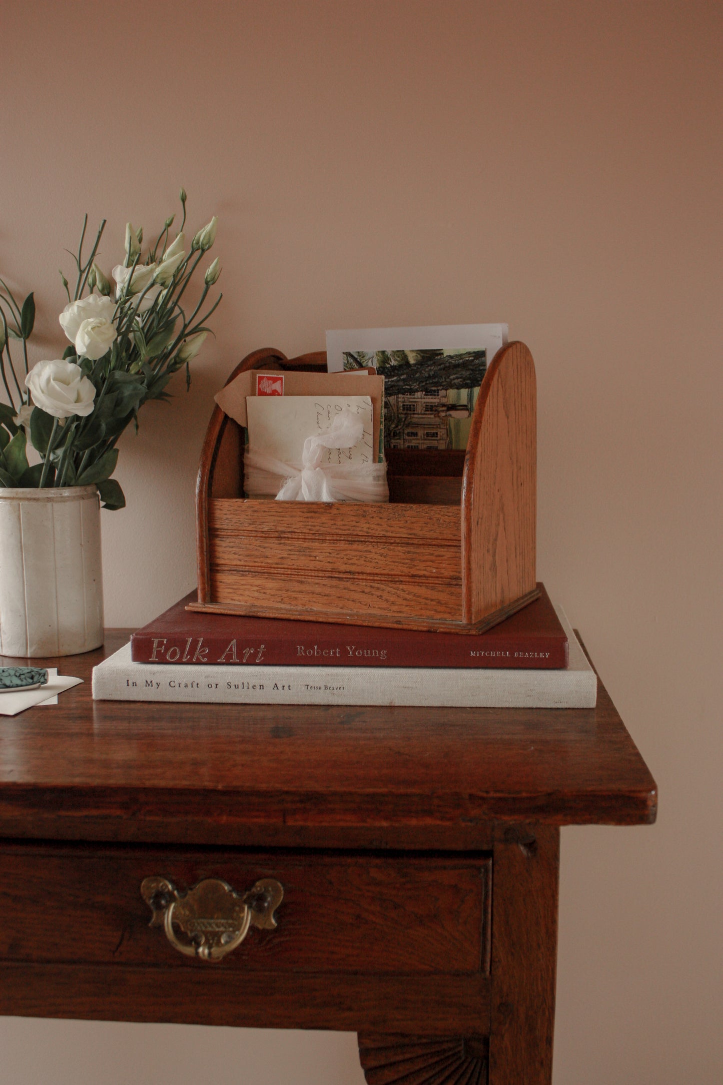 Vintage roll top wooden letter rack