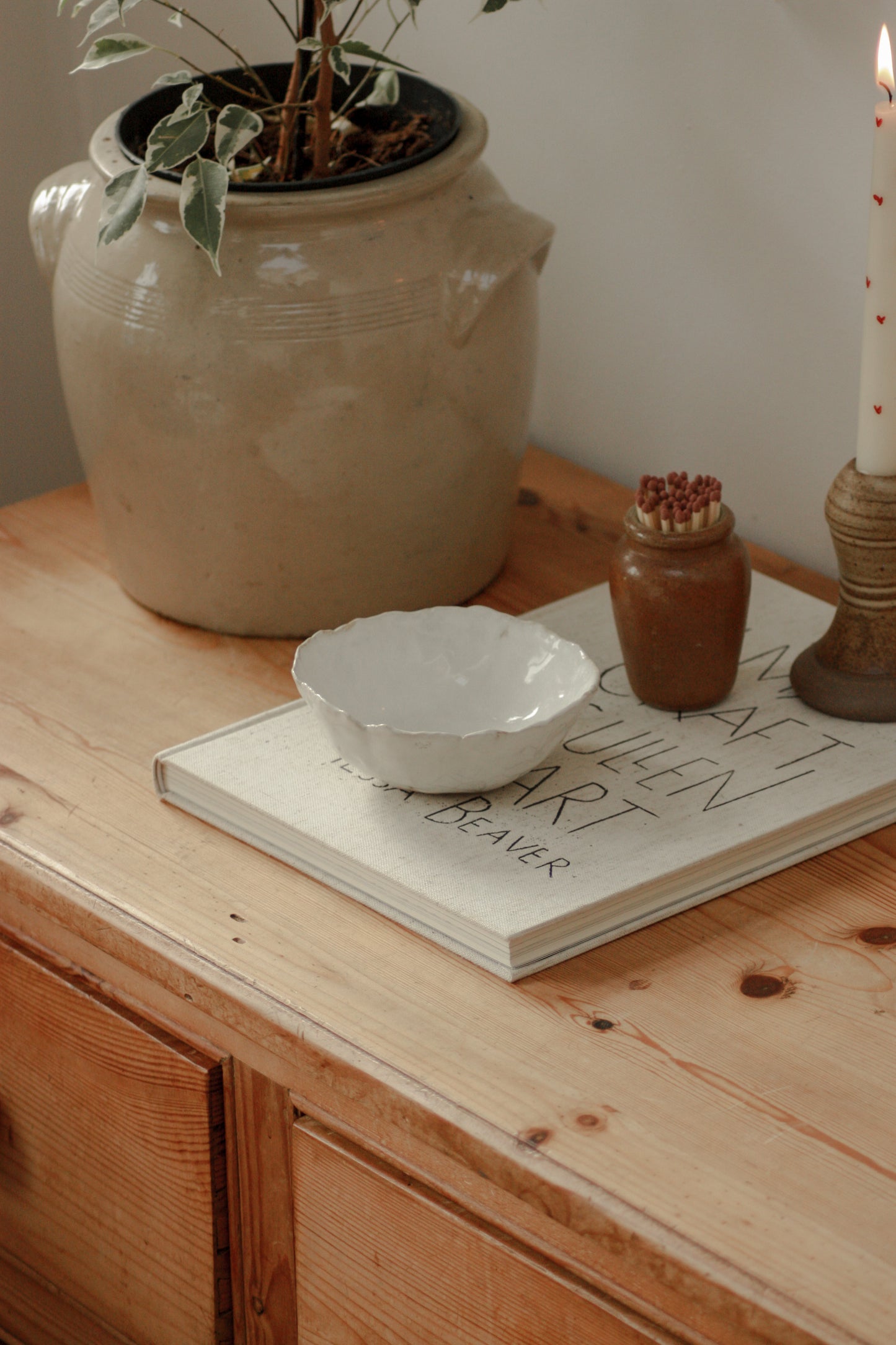 Studio art pottery bowl with rustic white glaze