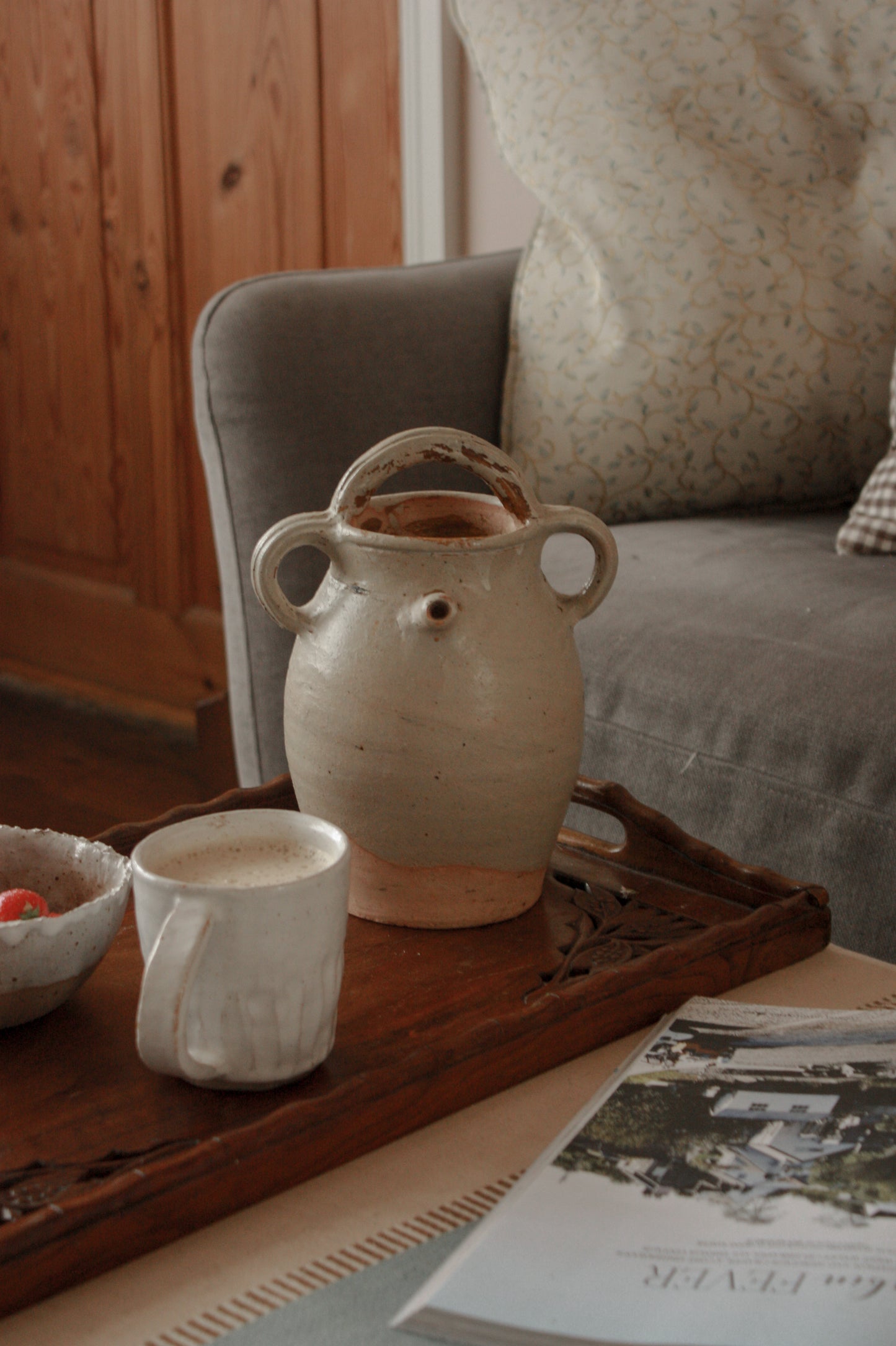 Vintage French stoneware oil jug