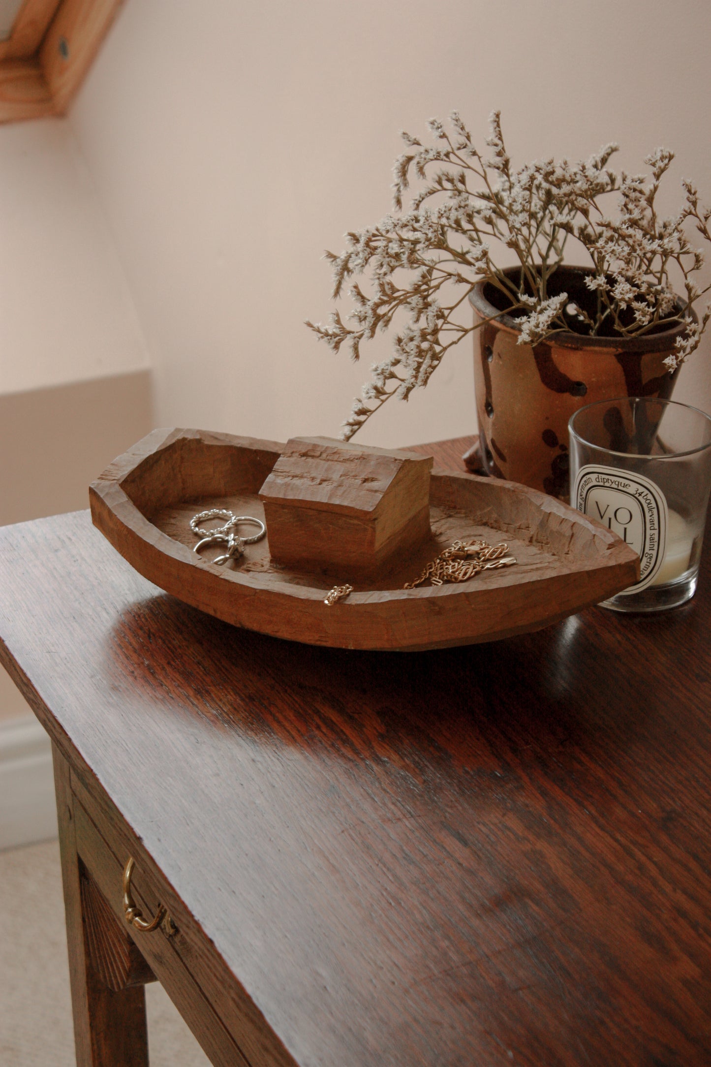 Vintage treen hand carved folk art boat