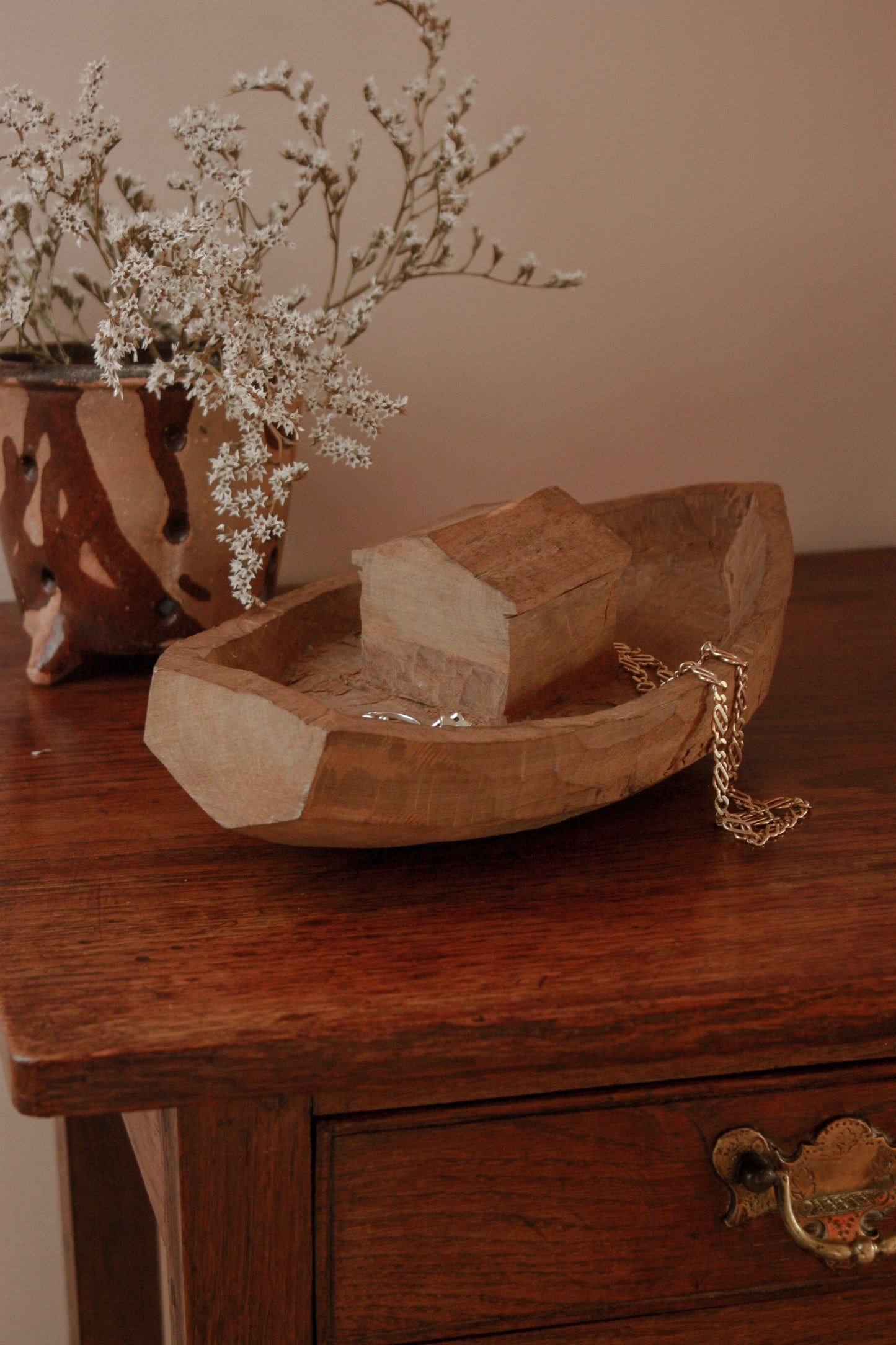 Vintage treen hand carved folk art boat