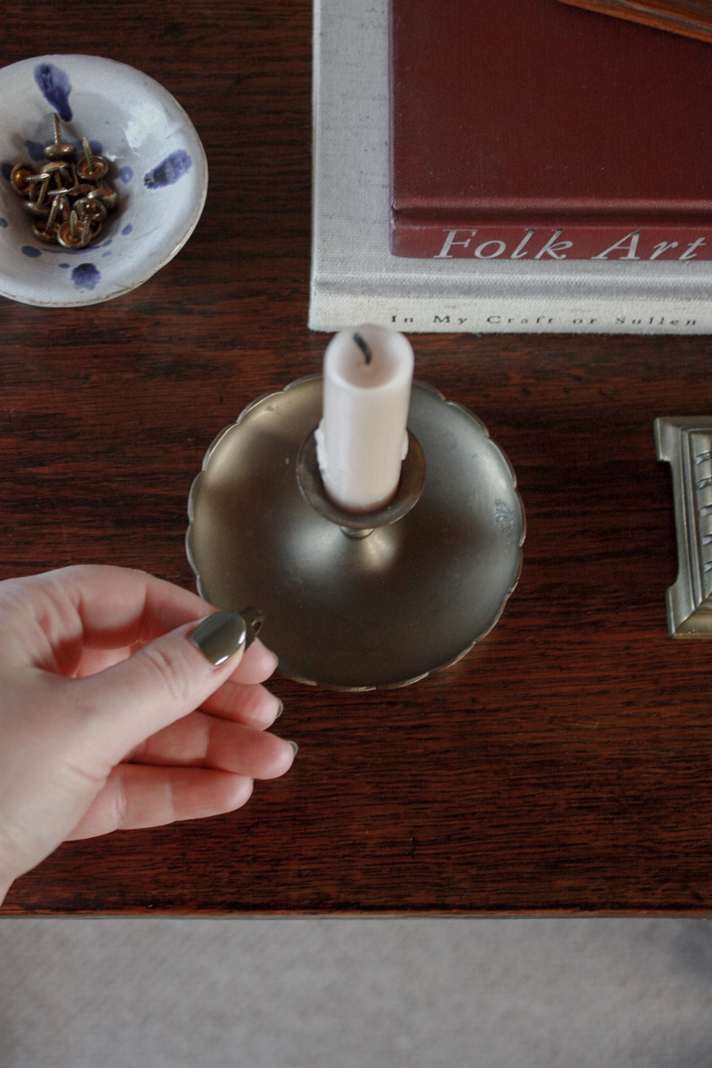 Vintage scalloped brass candleholder (small size)