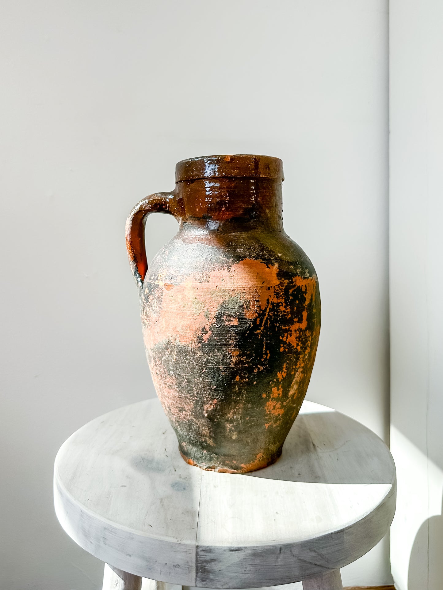 Rustic vintage Turkish pot with black paint